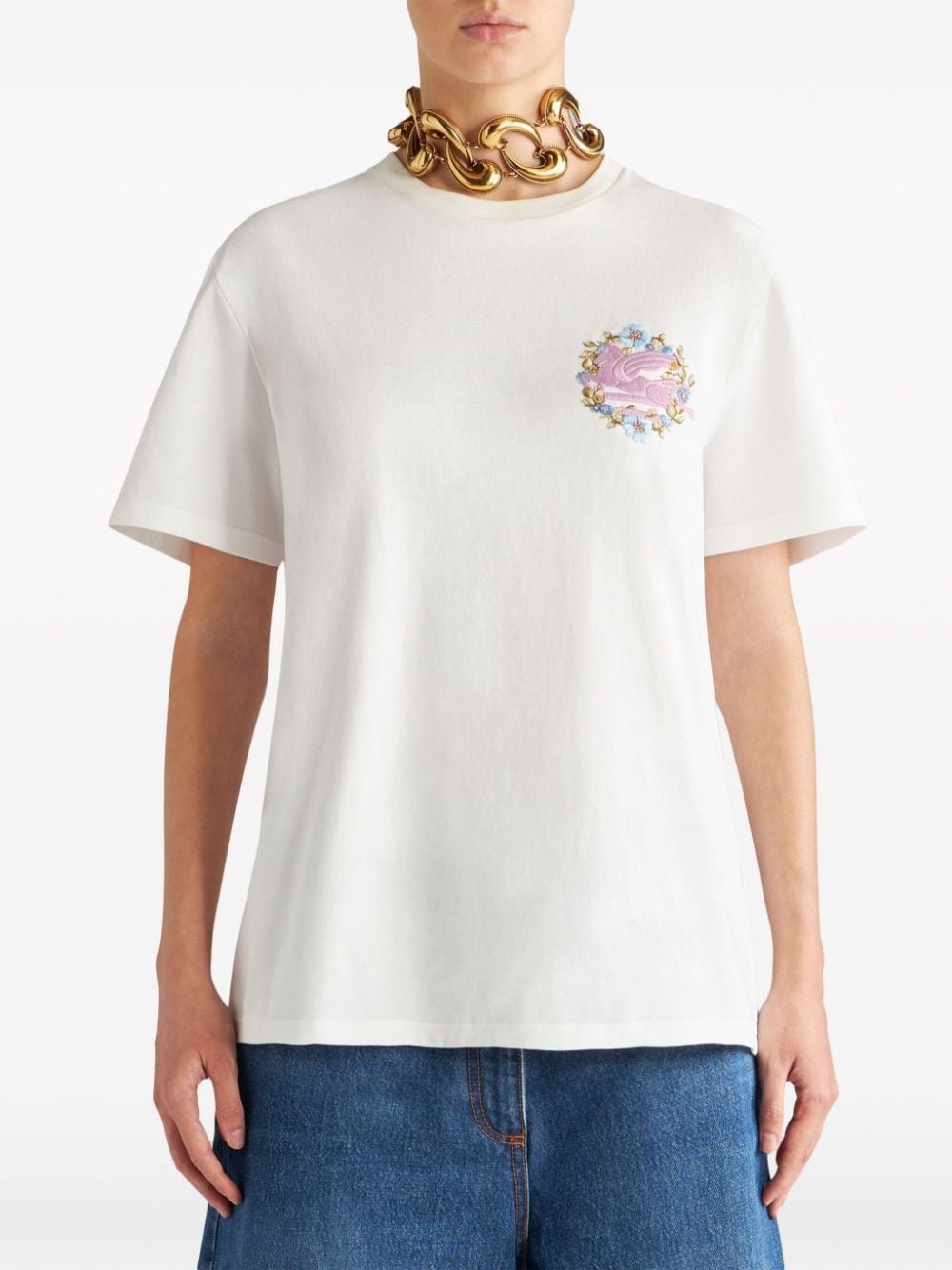 Pegaso-embroidered cotton T-shirt - 3