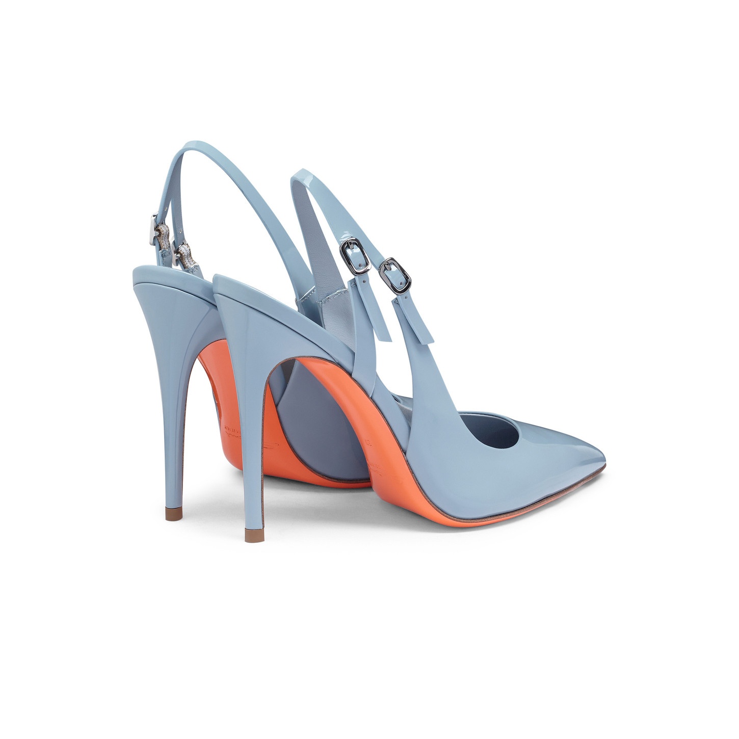 Women's light blue patent leather high-heel slingback - 4