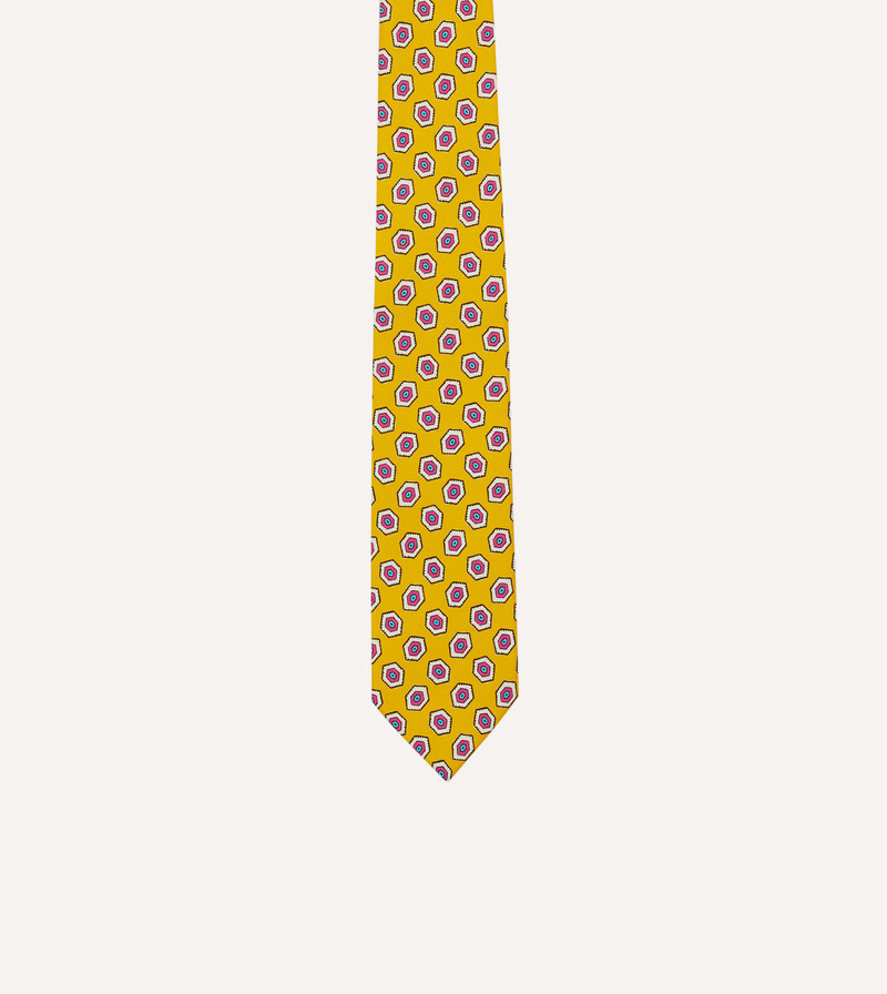 Yellow Hexagon Tile Print Silk Self-Tipped Tie 3
