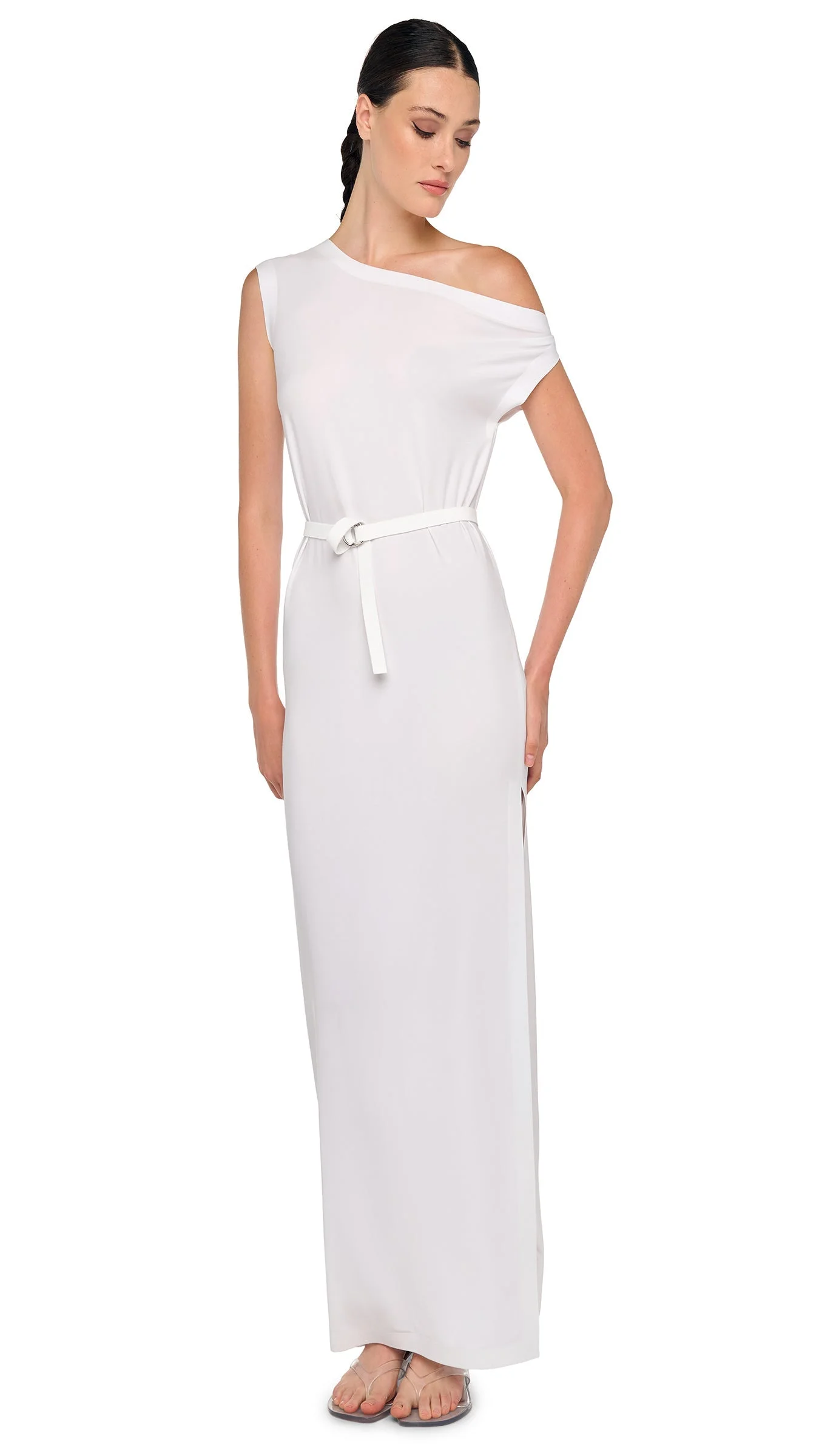 DROP SHOULDER LONG DRESS W/ SIDE SLIT - 1