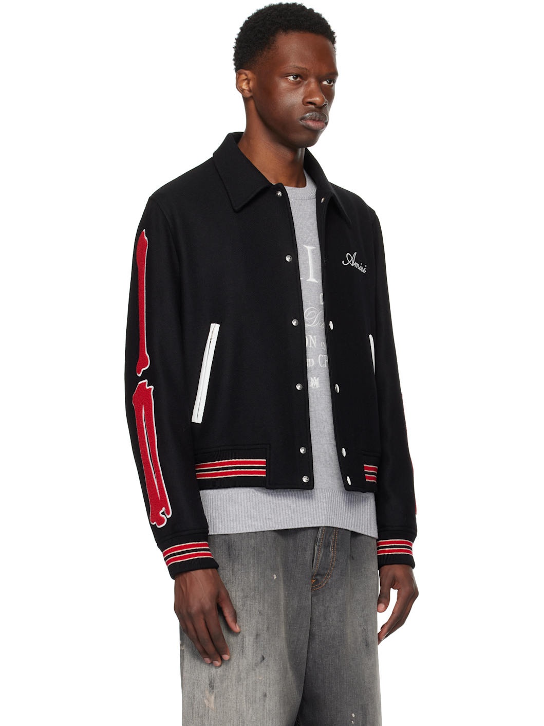Black & Red Bones Bomber Jacket - 2