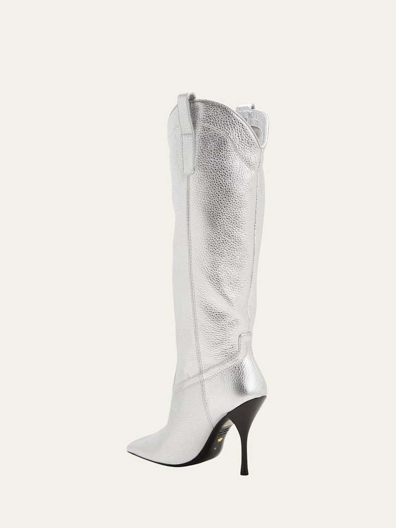 Stuart Weitzman Outwest Metallic Calfskin Stiletto Western Boots outlook