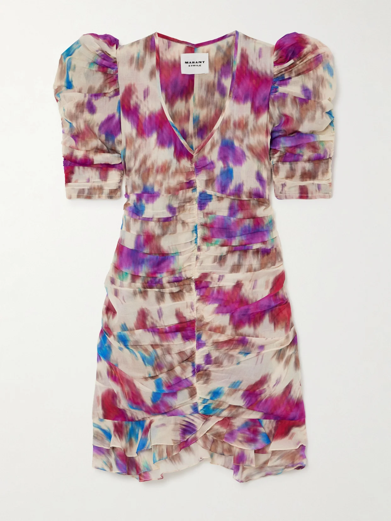 Sireny Ruched Printed Cotton-voile Mini Dress - 1