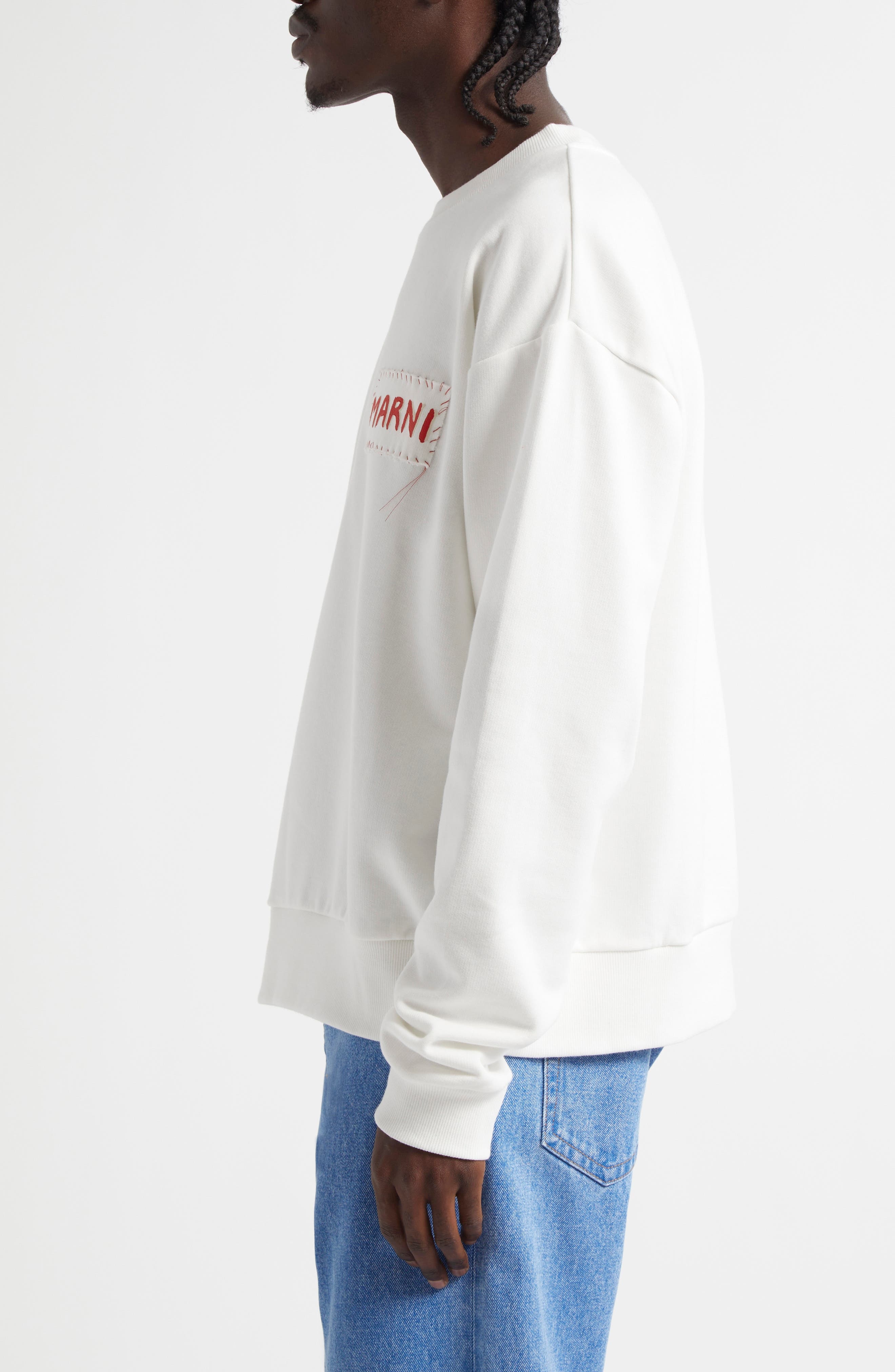 Marni Embroidered Logo Patch Sweatshirt in Natural White at Nordstrom - 3