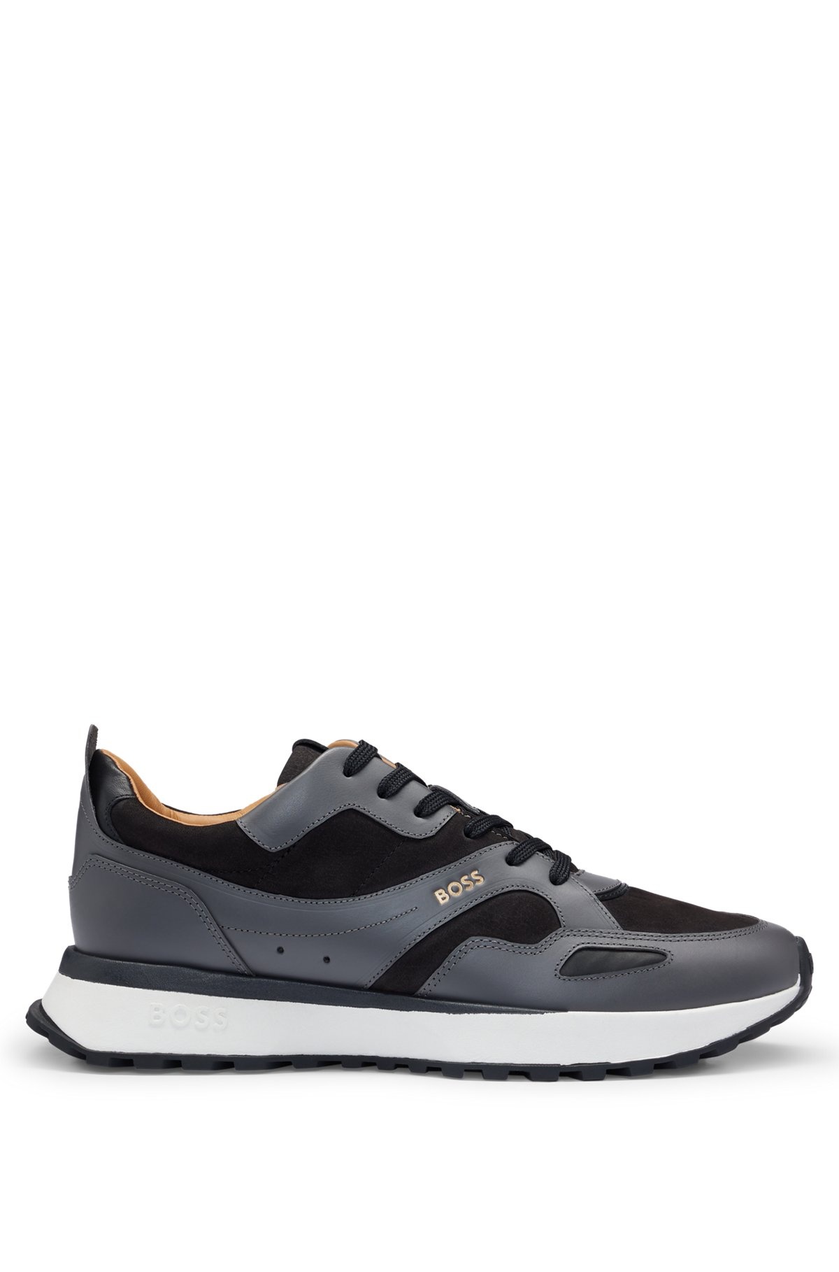 LEATHER TRAINERS WITH LAYERED UPPERS AND PADDED COLLAR - 1