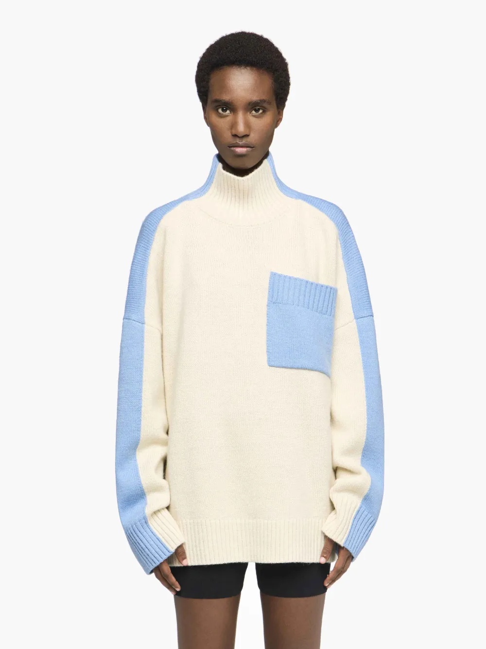 DUAL TONE - PATCH POCKET TURTLENECK SWEATER - 2