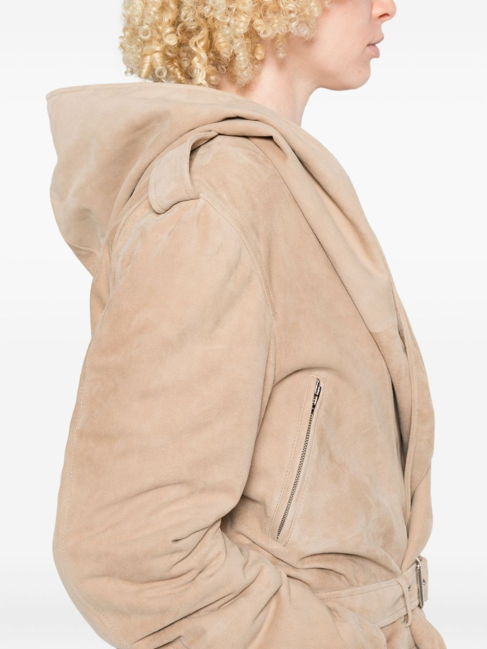 hooded belted suede jacket - 5