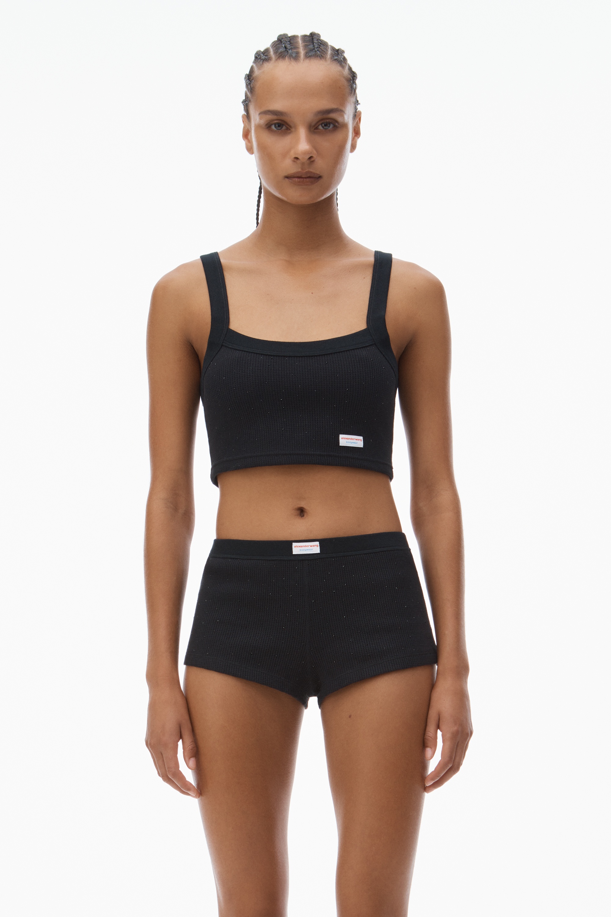 Crystal Hotfix Cropped Camisole in Waffle Knit - 2