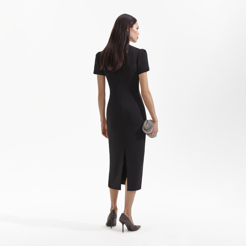 self-portrait Black Crepe Diamante Bow Midi Dress - SS24-031M-B | REVERSIBLE