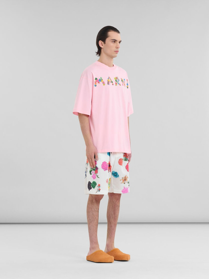 PINK COTTON T-SHIRT WITH BOUQUET MARNI LOGO 5