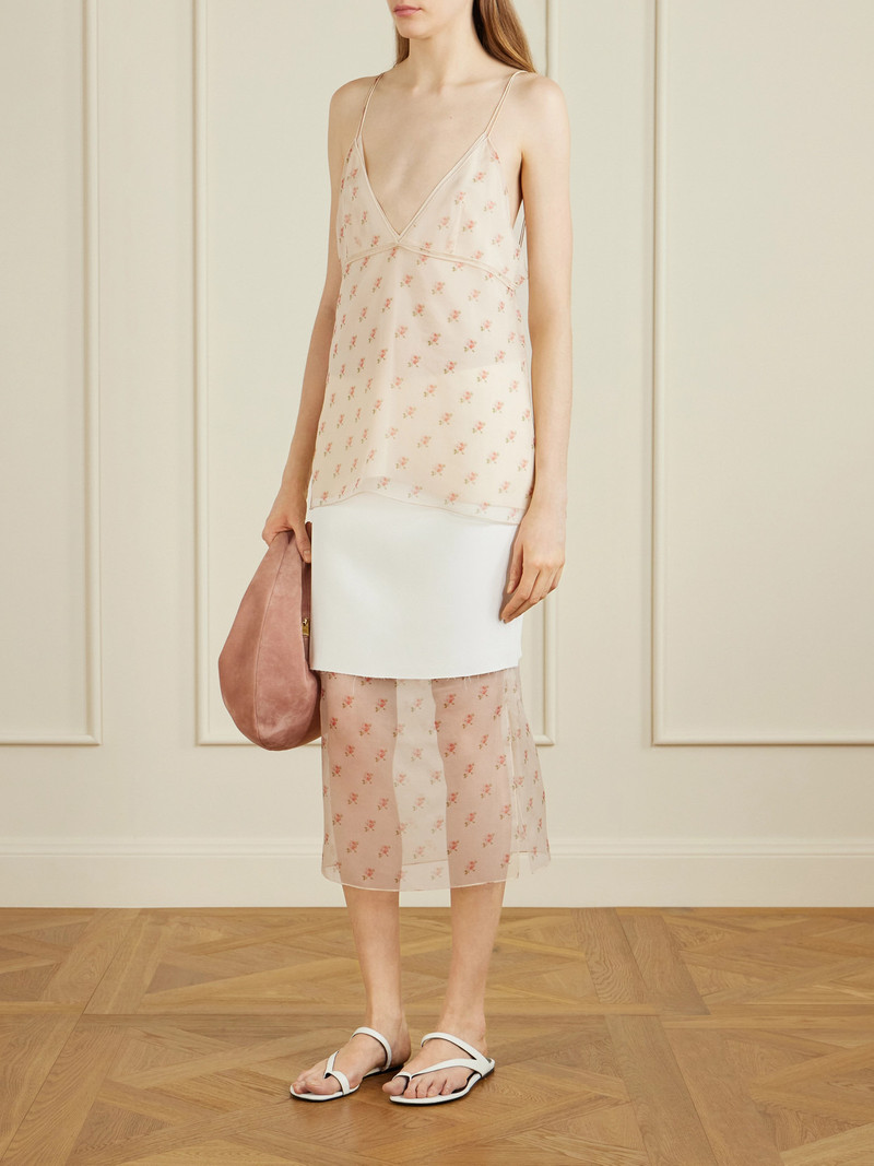 KHAITE Sybil Layered Frayed Satin-crepe And Floral-print Organza Midi Skirt outlook