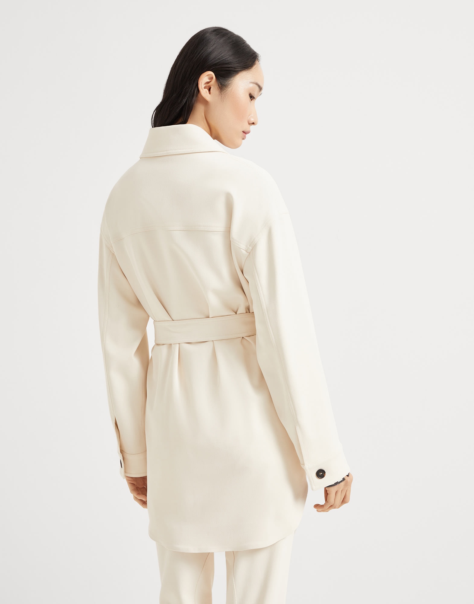 Viscose and wool stretch twill safari blazer with monili - 2