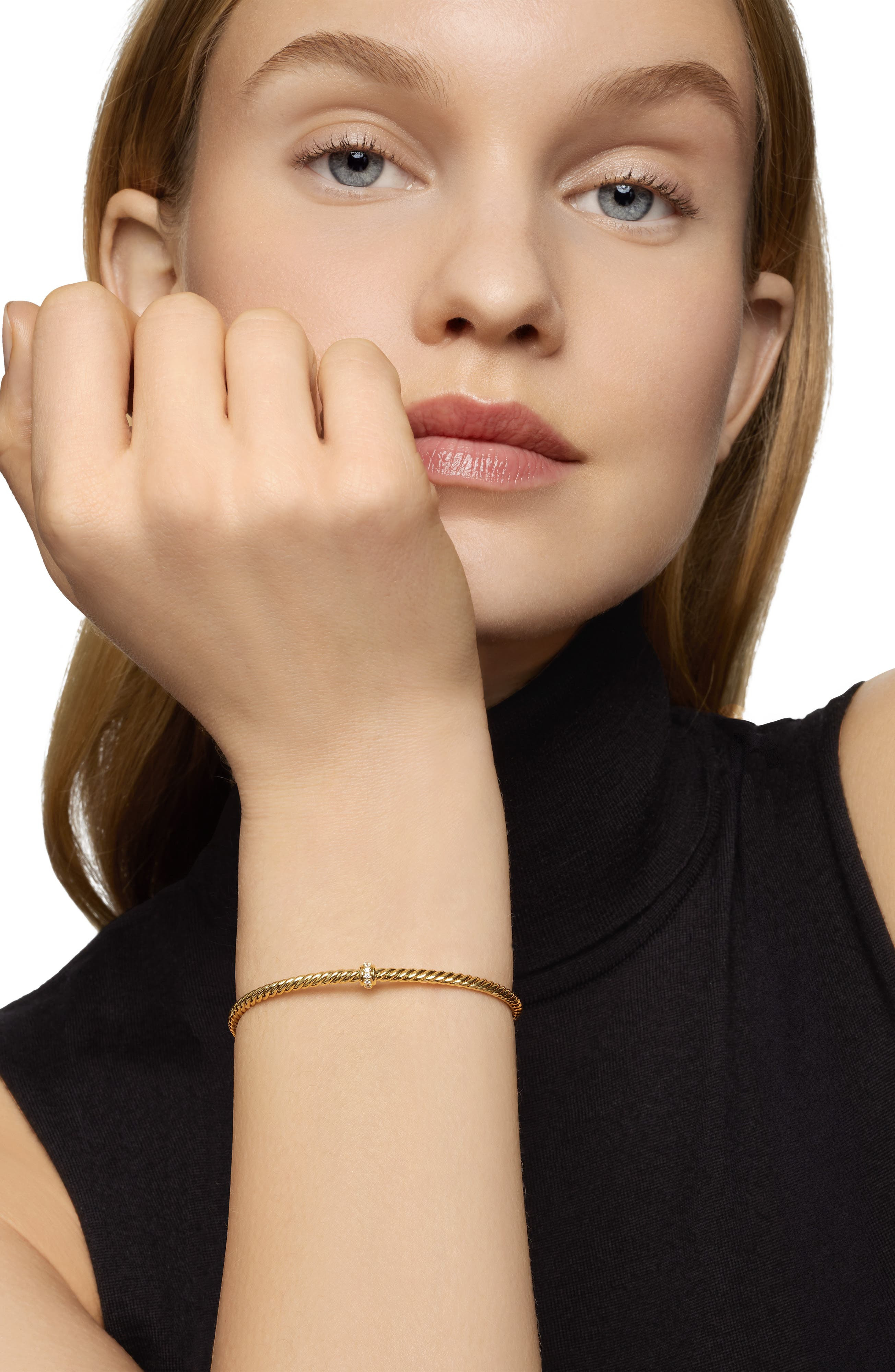 David Yurman Renaissance Center Station Bracelet with Diamonds in 18K Gold, 3mm in Gold/Diamond at N - 2