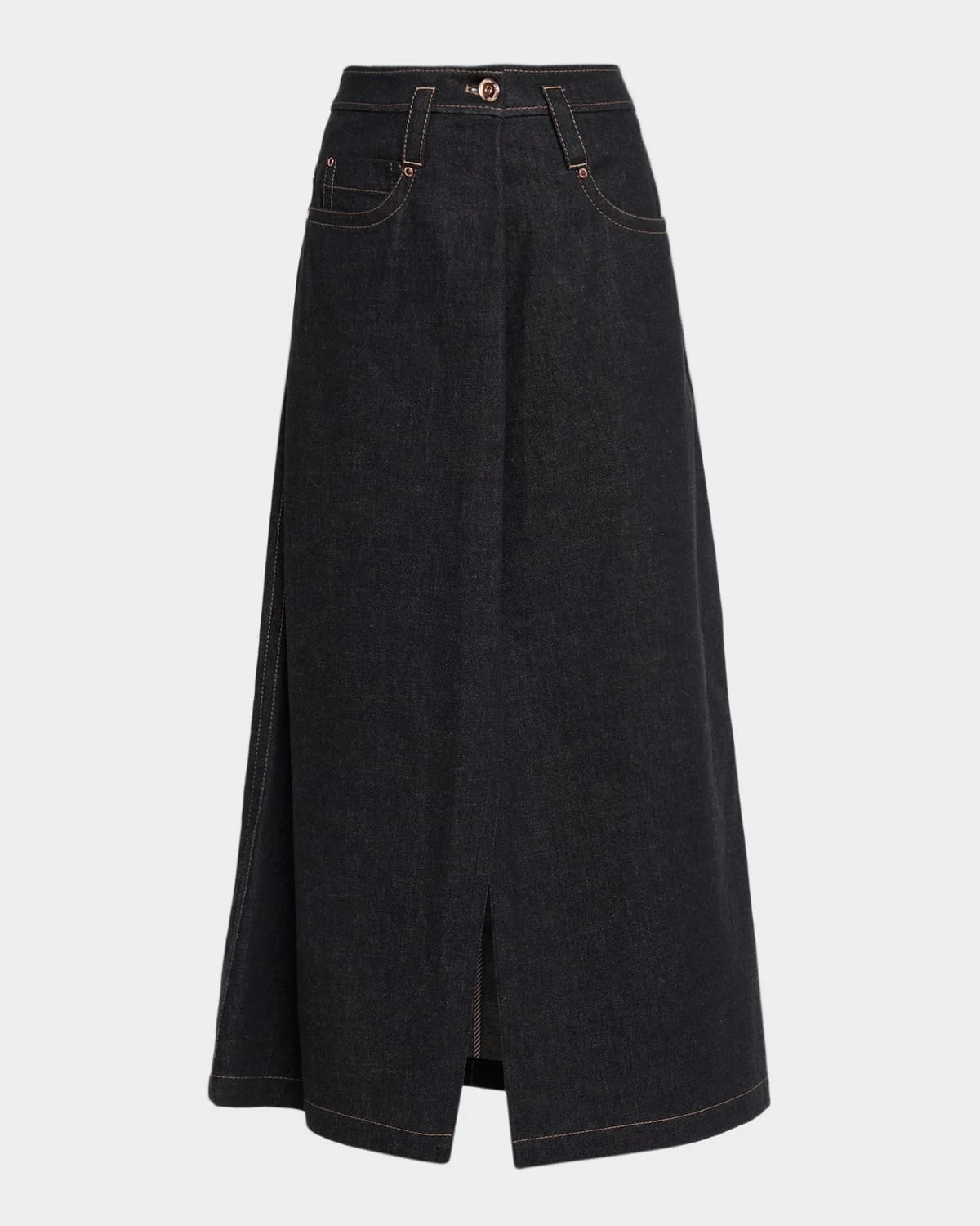 Denim A-Line Slit Maxi Skirt - 1