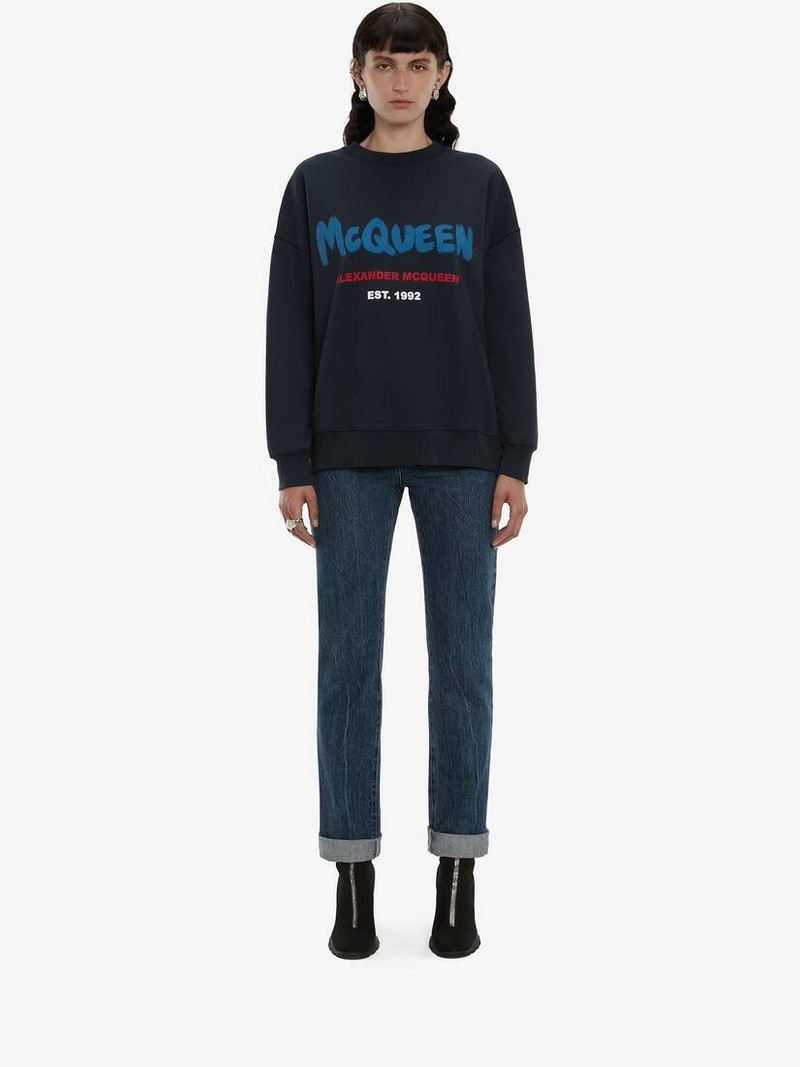 Alexander McQueen Mcqueen Graffiti Sweatshirt in Navy outlook