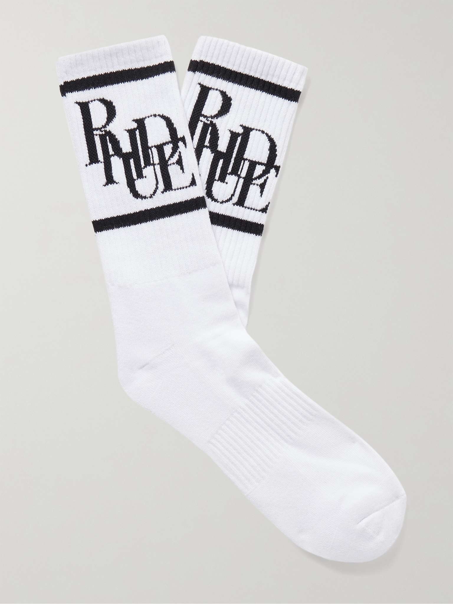 Ribbed Logo-Jacquard Cotton-Blend Socks - 1