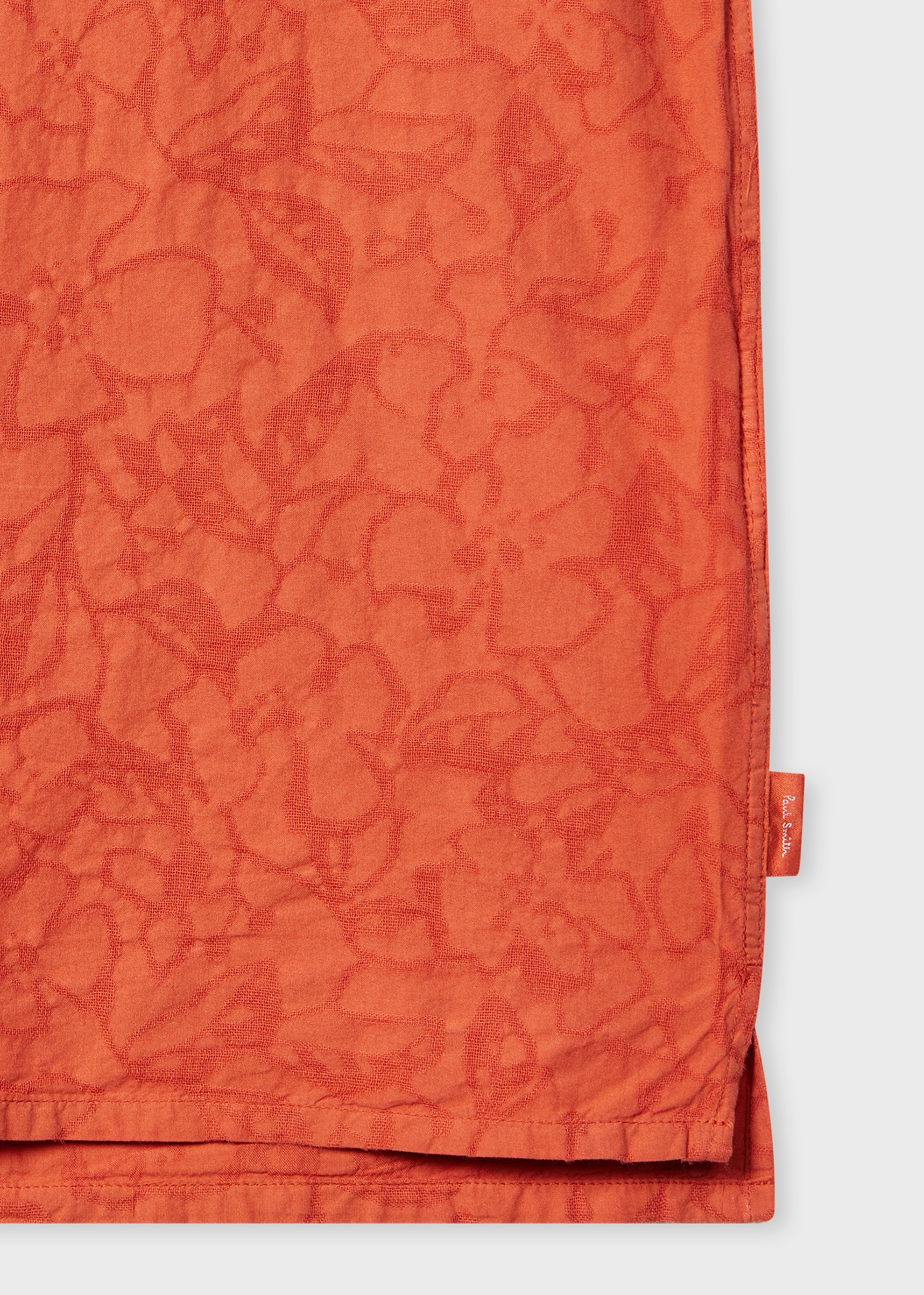 Orange Cotton Textured-Jacquard Short-Sleeve Shirt - 3