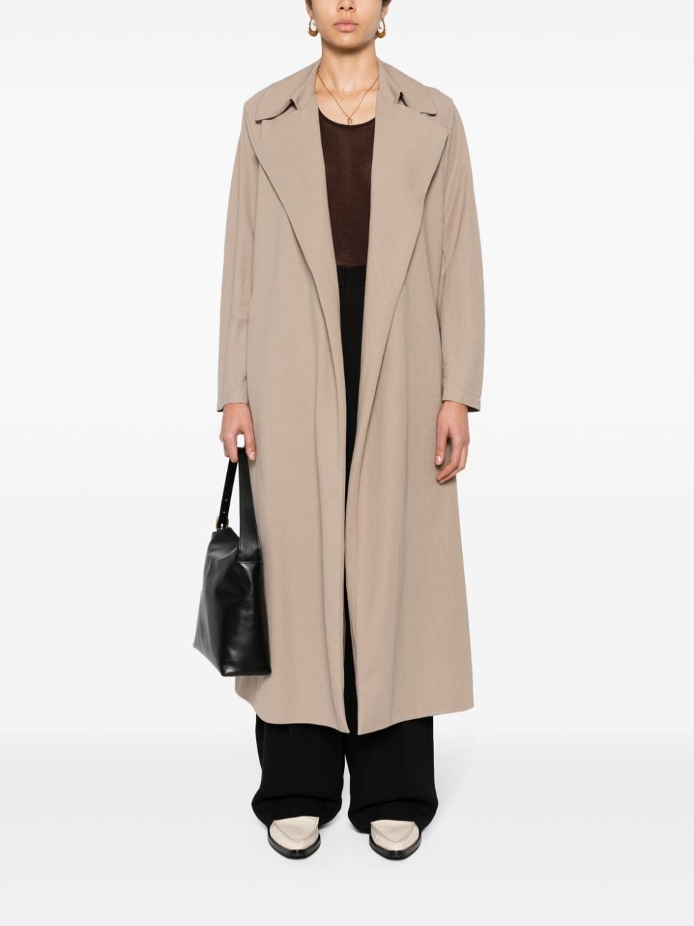 notched-lapel belted trench coat - 2