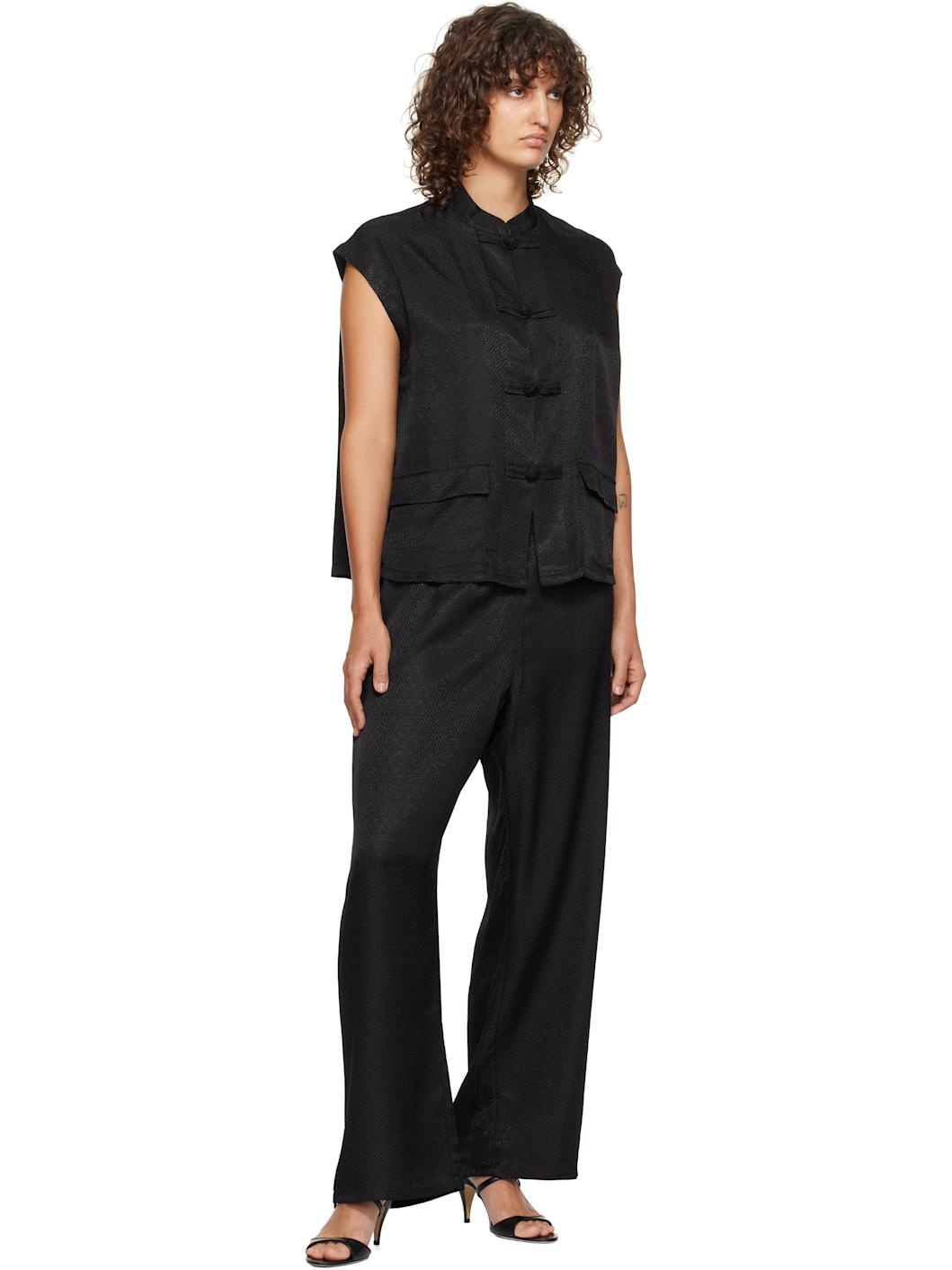 Black Sakura Lounge Jacquard Pyjama Set - 5
