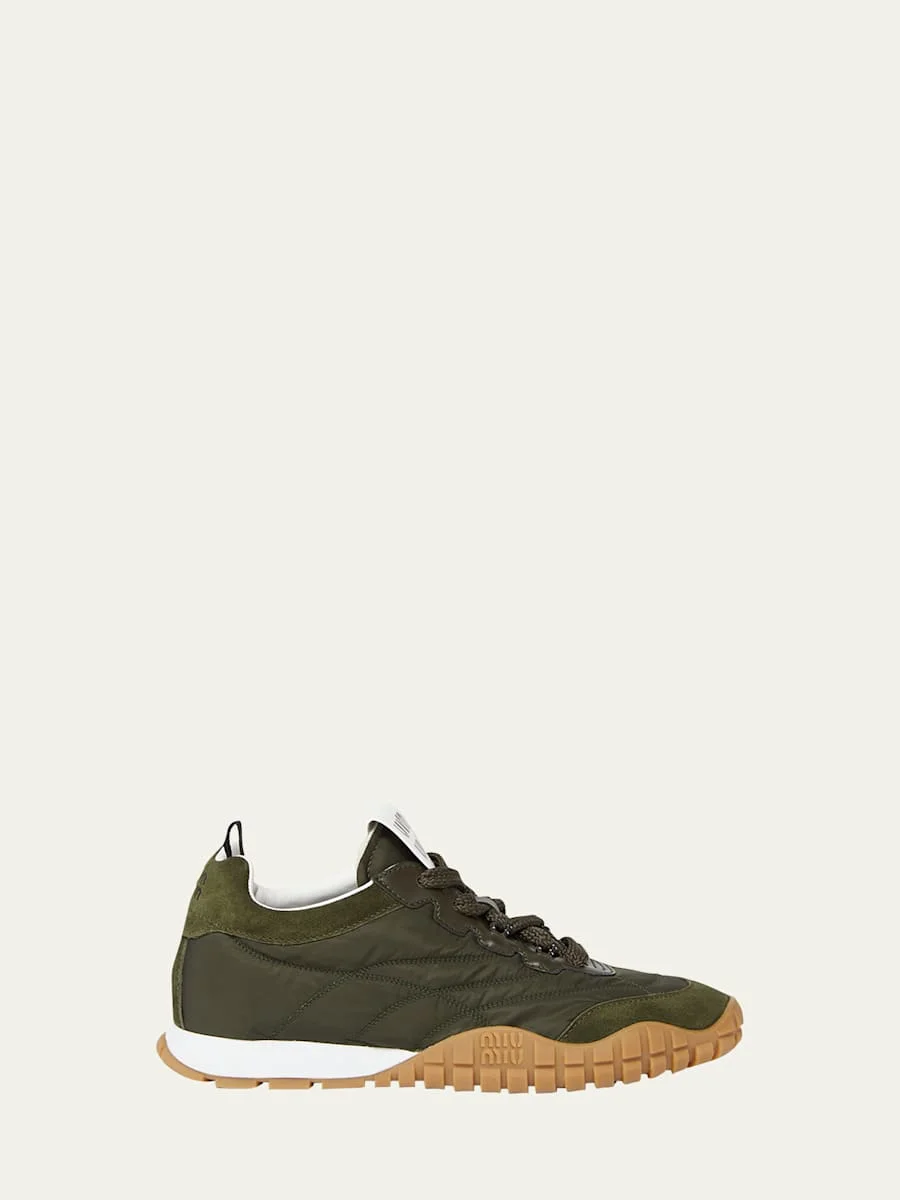 Low-Top Nylon & Leather Sneakers - 1