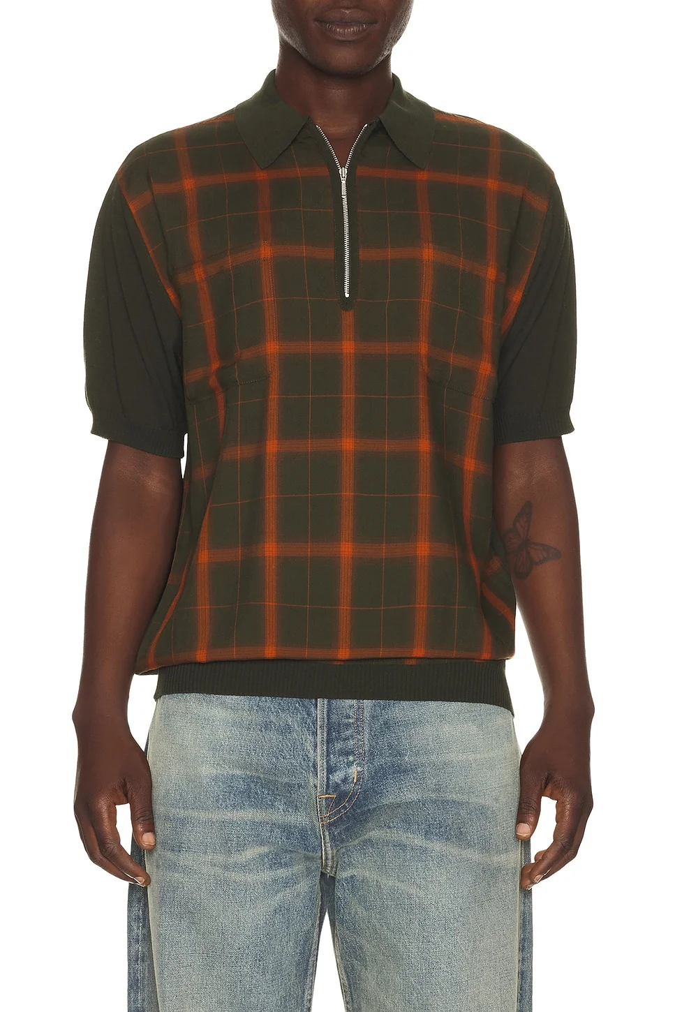 Half Zip Panel Polo Ombre Plaid - 1