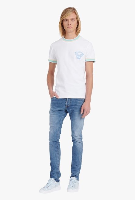 Slim cut blue cotton jeans with embossed Balmain logo - 2