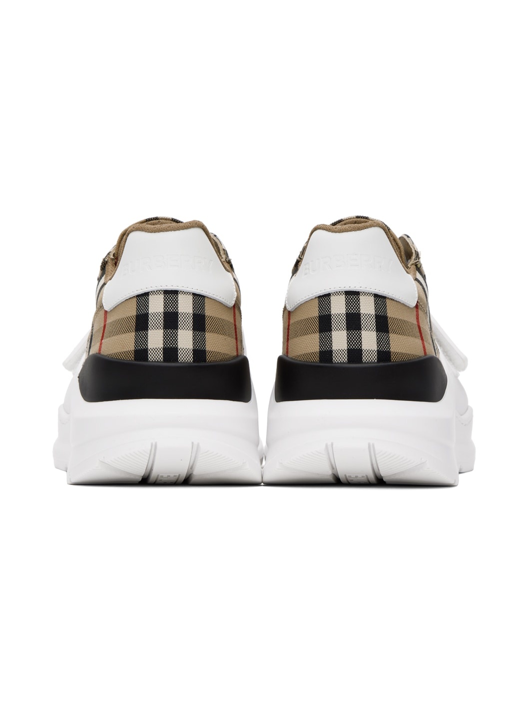 Beige & White Check Sneakers - 2