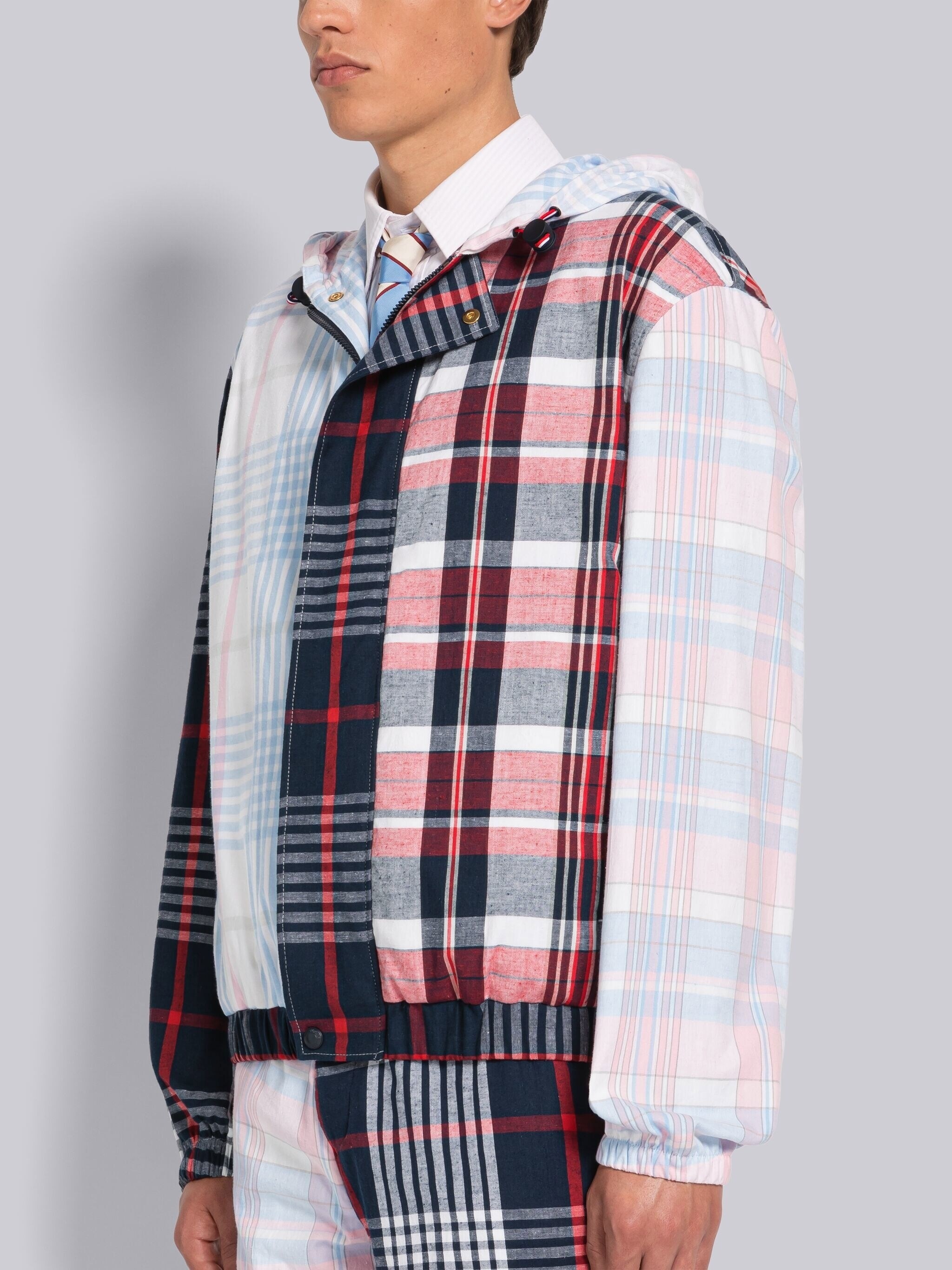 FUN-MIX MADRAS COTTON RELAXED ZIP FRONT HOODIE JACKET - 2