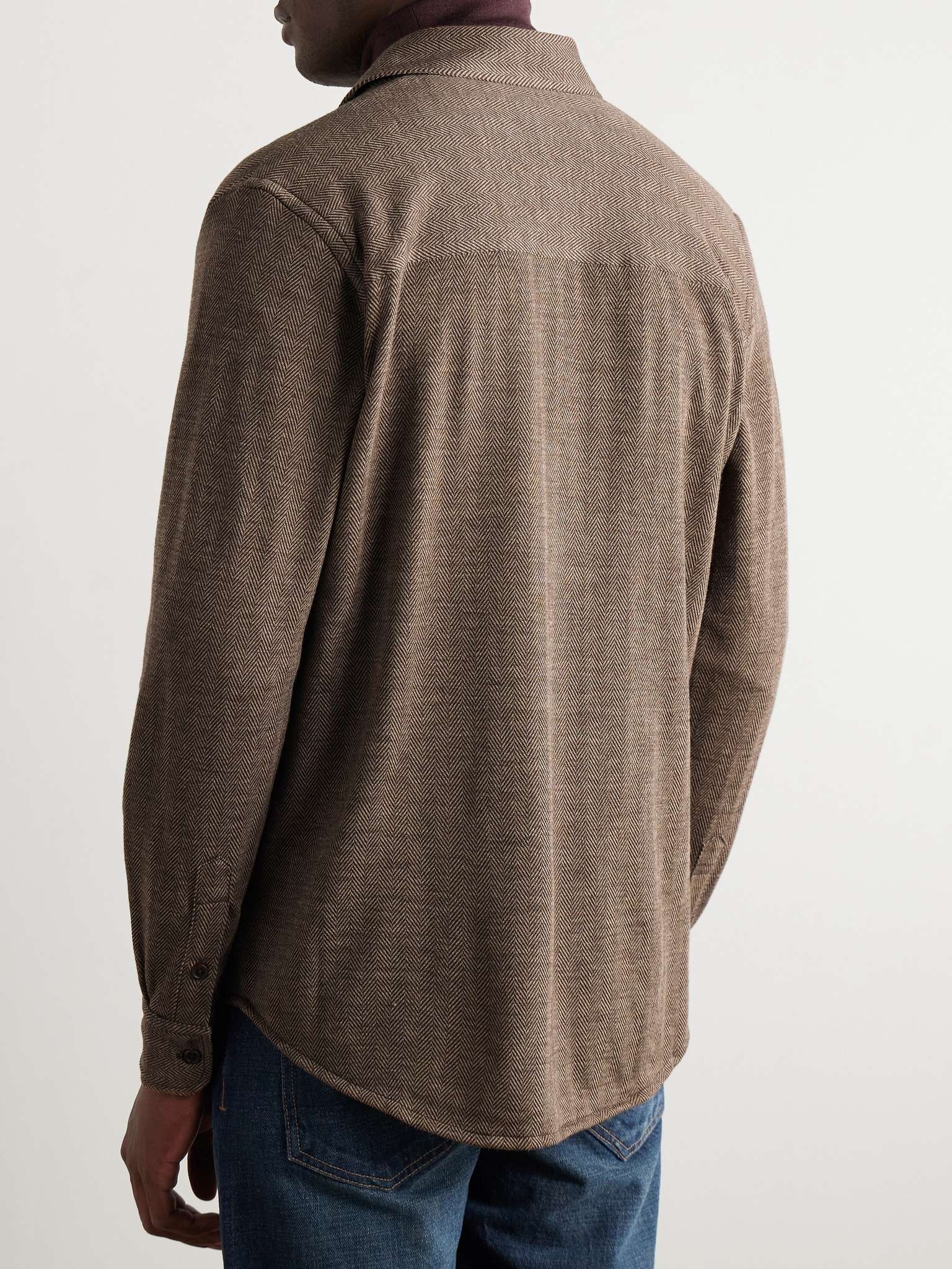 Cut-Away Collar Herringbone Wool and Cotton-Blend Shirt - 3