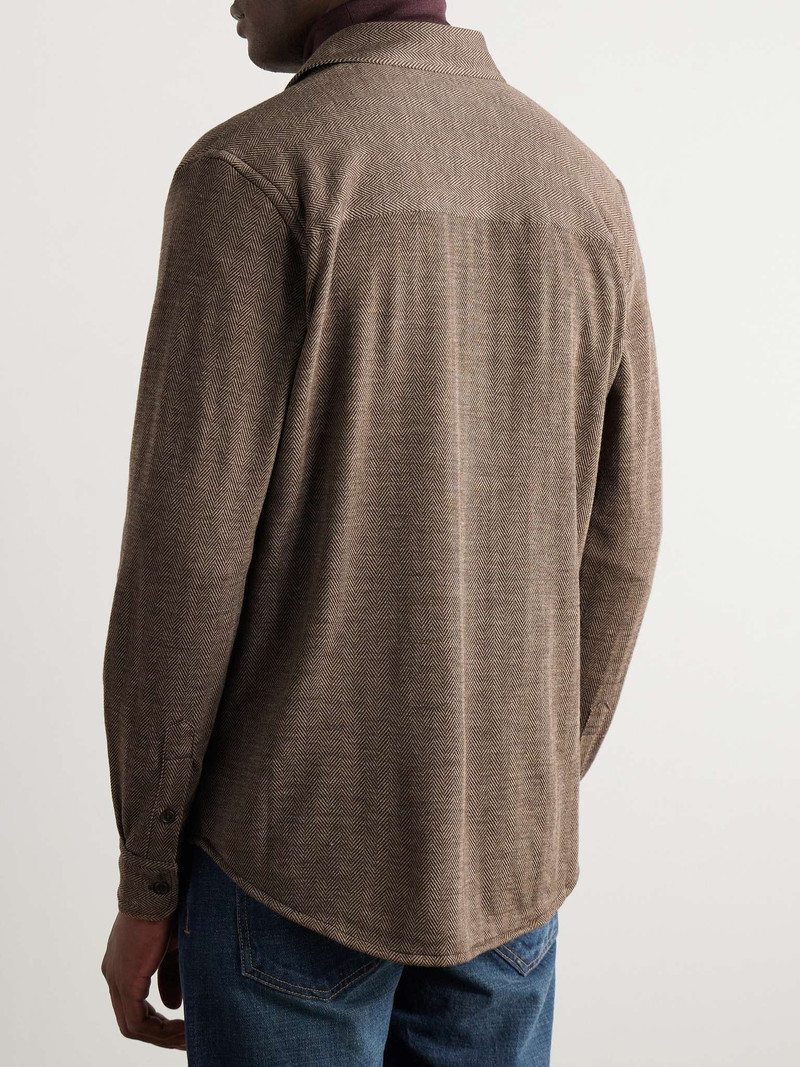Cut-Away Collar Herringbone Wool and Cotton-Blend Shirt 3