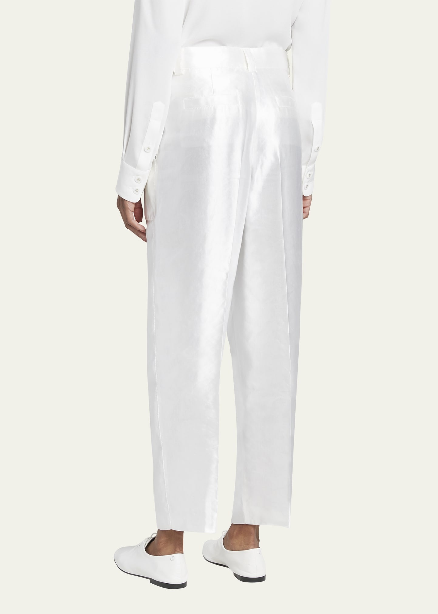 Pintuck Linen Silk Cigarette Trousers - 3