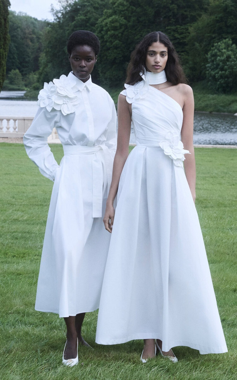 ELIE SAAB Floral-Appliquéd Cotton Poplin Shirt off-white outlook