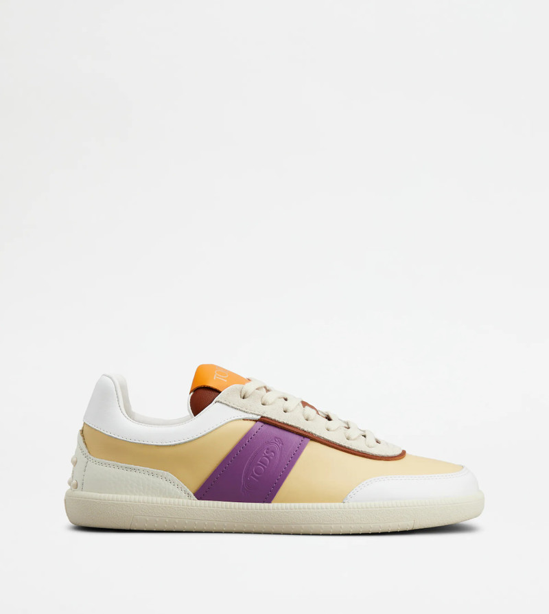 TOD'S TABS SNEAKERS IN LEATHER - OFF WHITE, VIOLET, WHITE - 1