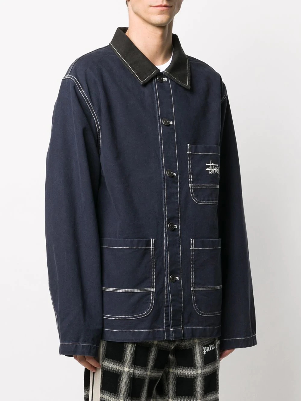 contrast stitch denim jacket - 3