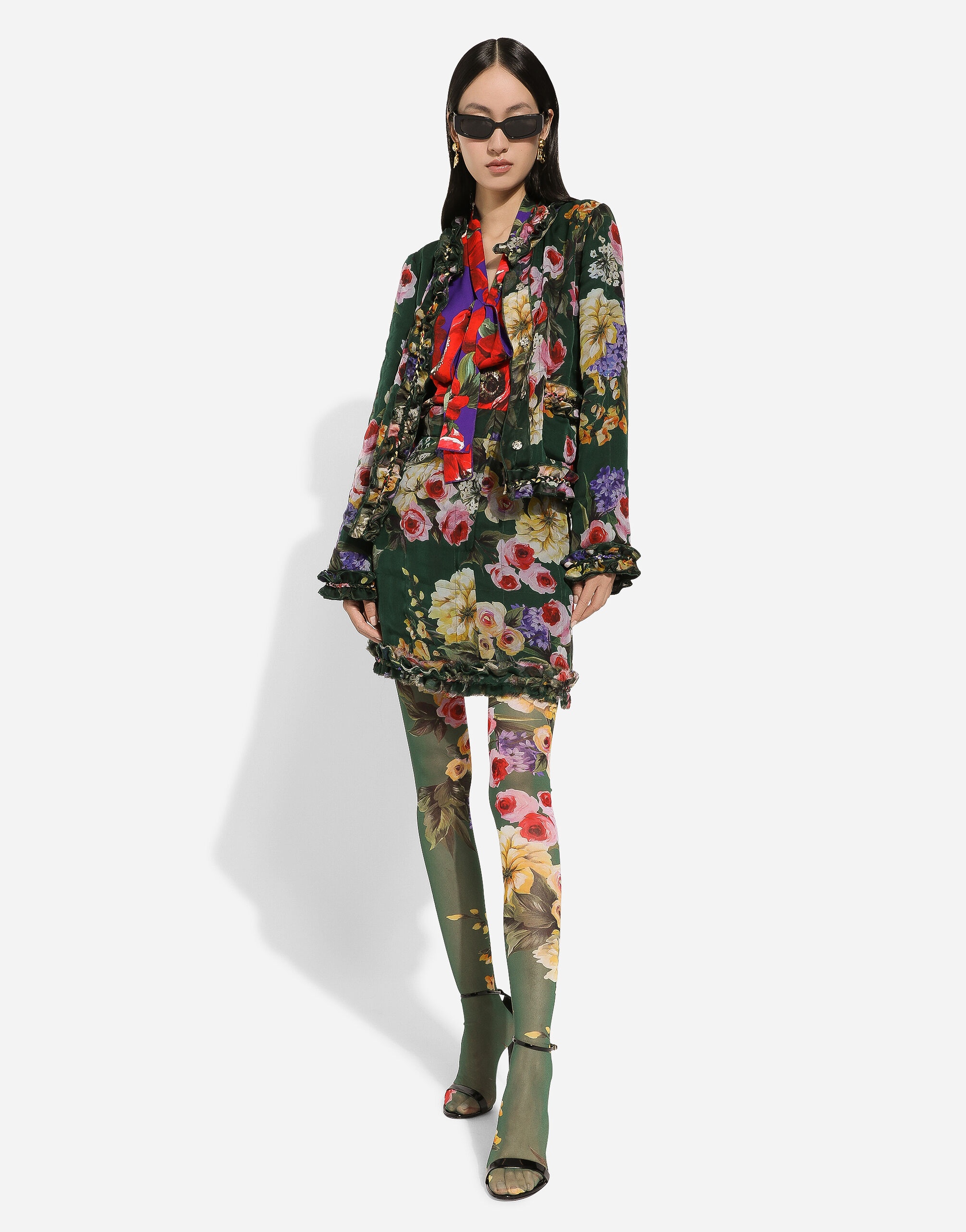 Garden-print chiffon jacket - 5