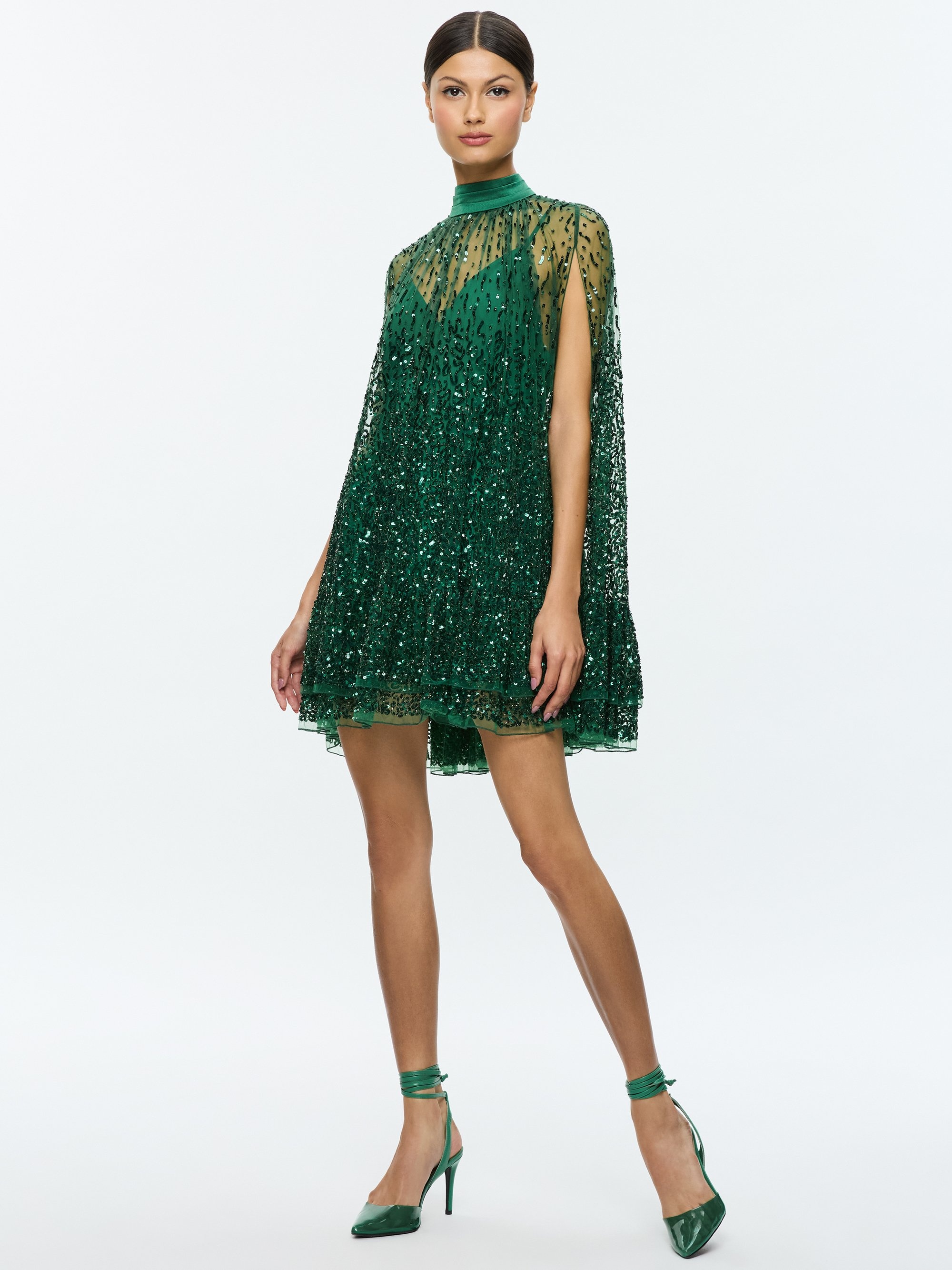 ZENON EMBELLISHED CAPE MINI DRESS - 2