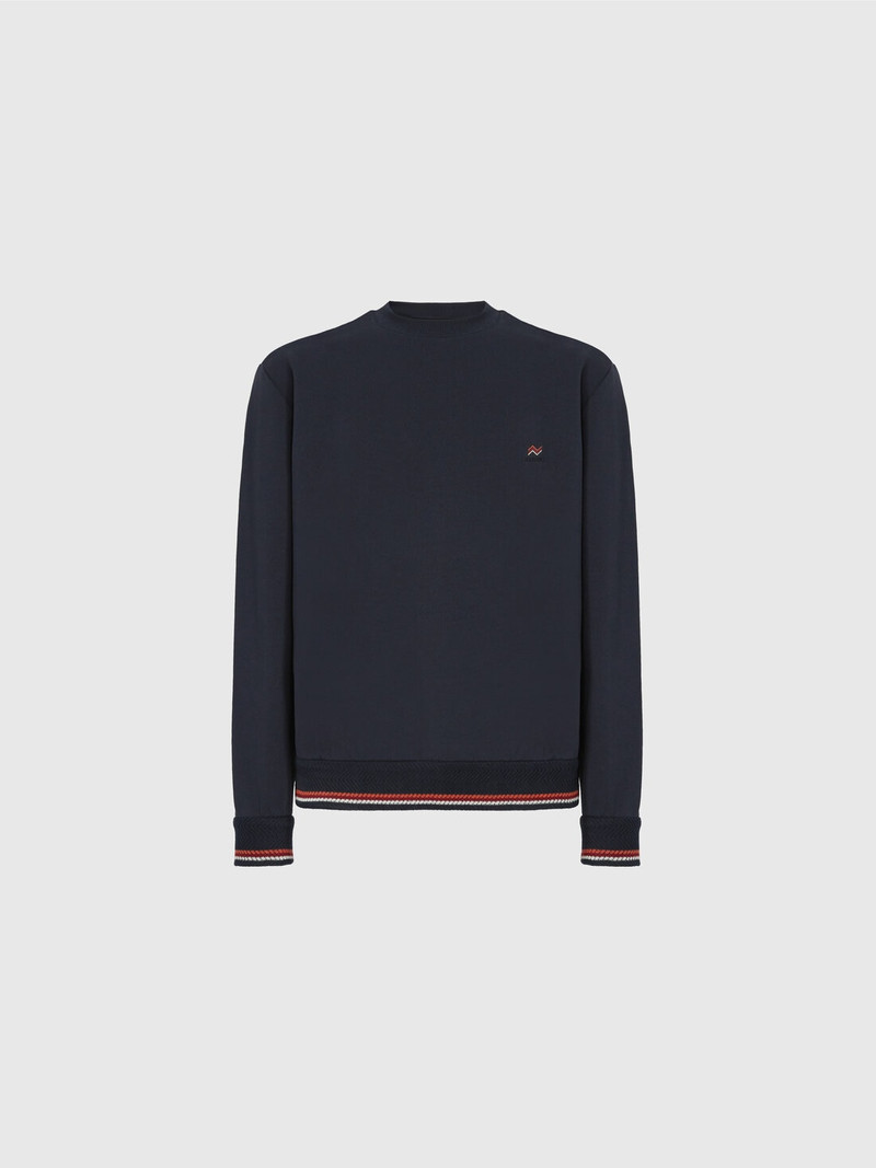 Crew neck sweatshirt with knit embroidery and logo 1
