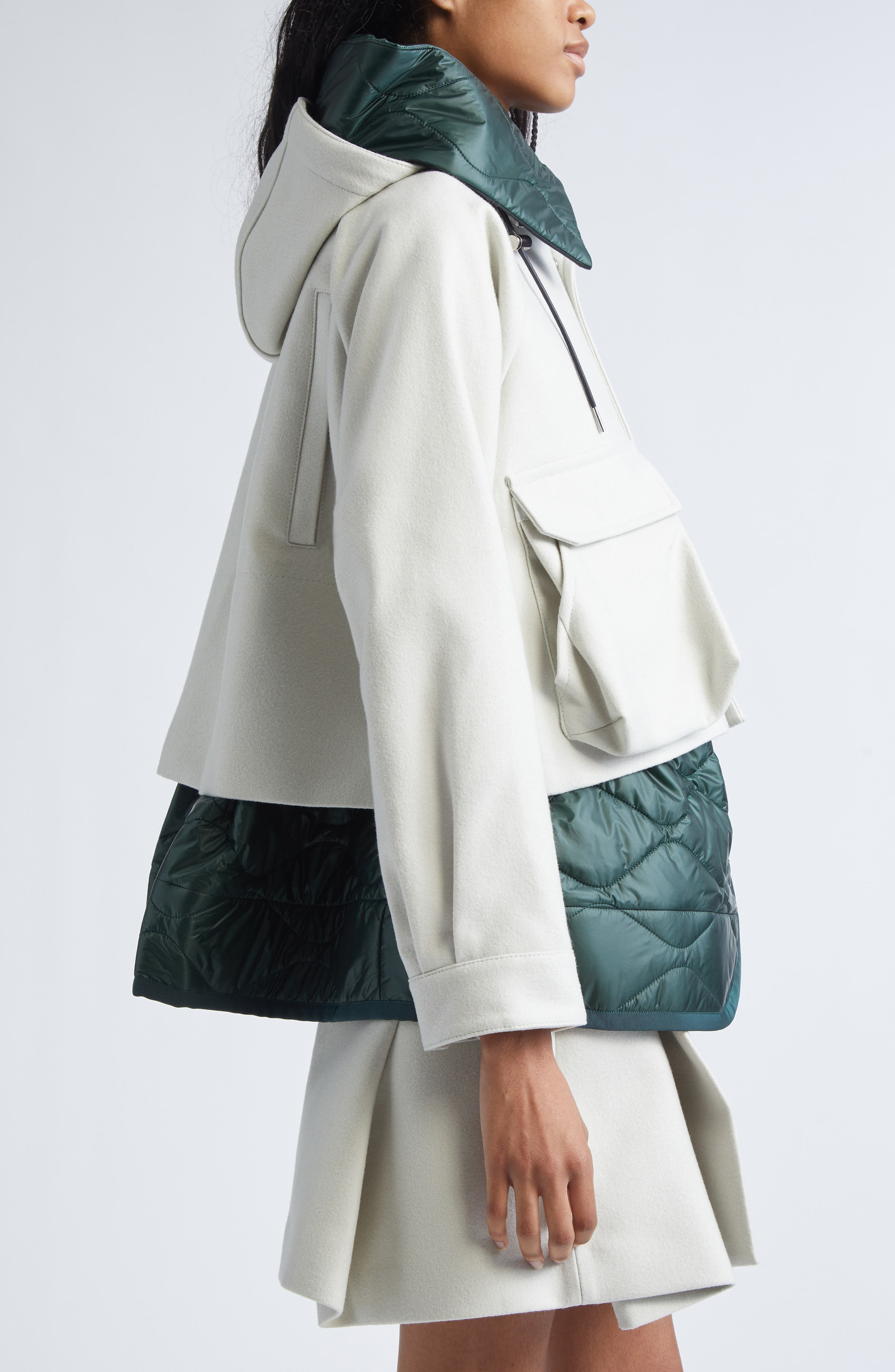 Sacai Mixed Media Blouson Jacket in Ecru/Green at Nordstrom - 4