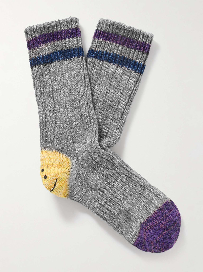 Intarsia Cotton and Hemp-Blend Socks 1