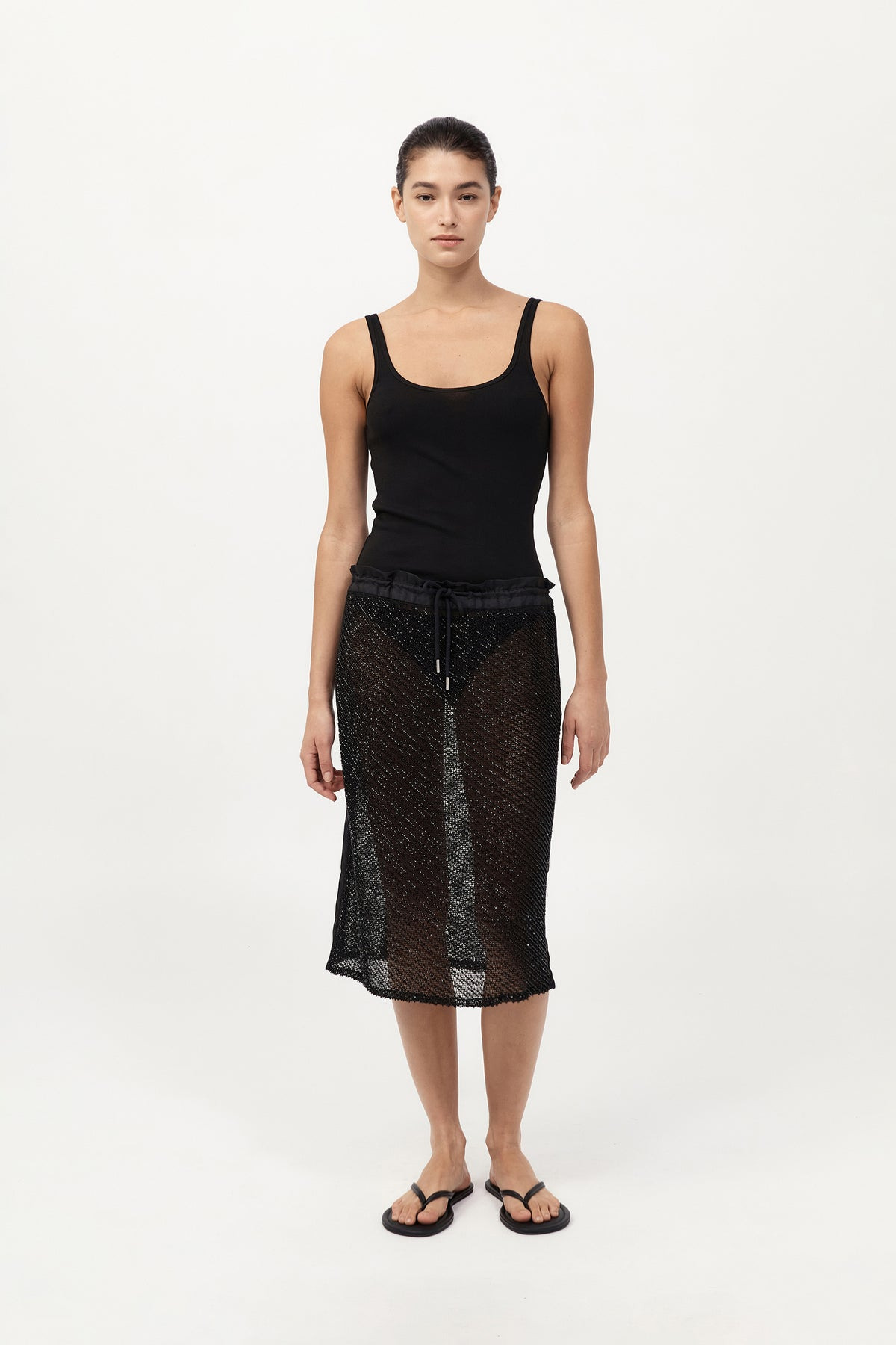 Glass Beaded Mesh Skirt - Jet Black - 2