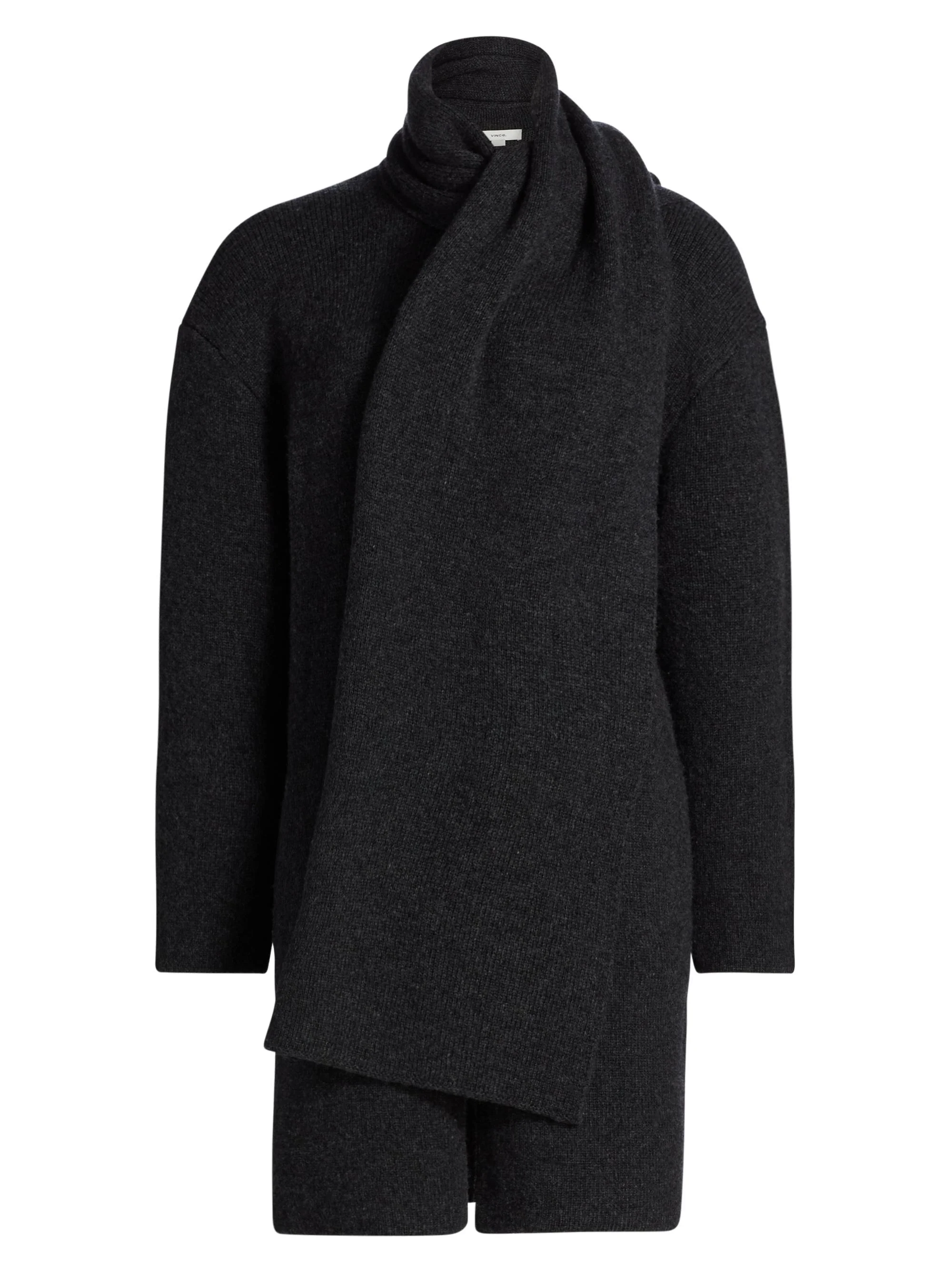 Women's Draped Rib-Knit Car Coat - Dark Grey - 1