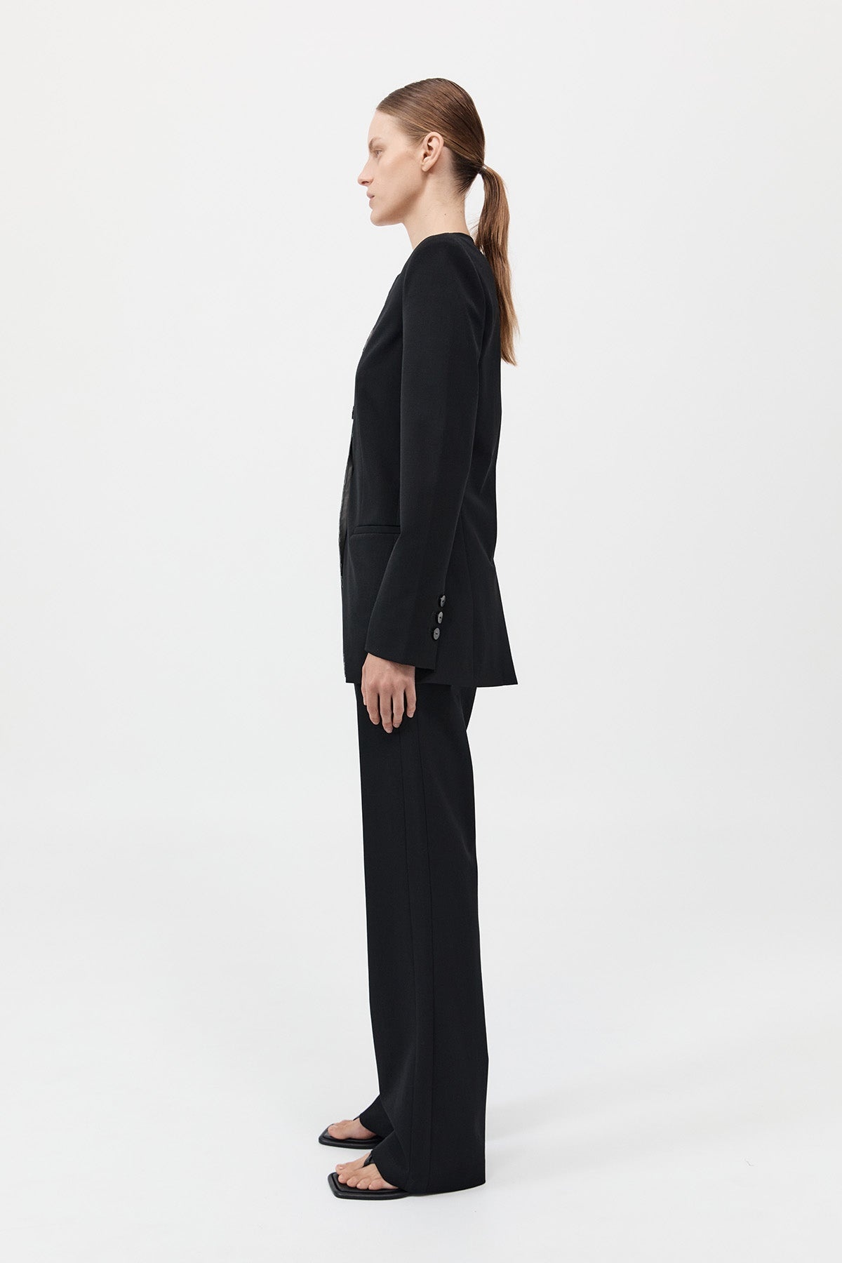 Raw Edge Collarless Blazer - Black - 4
