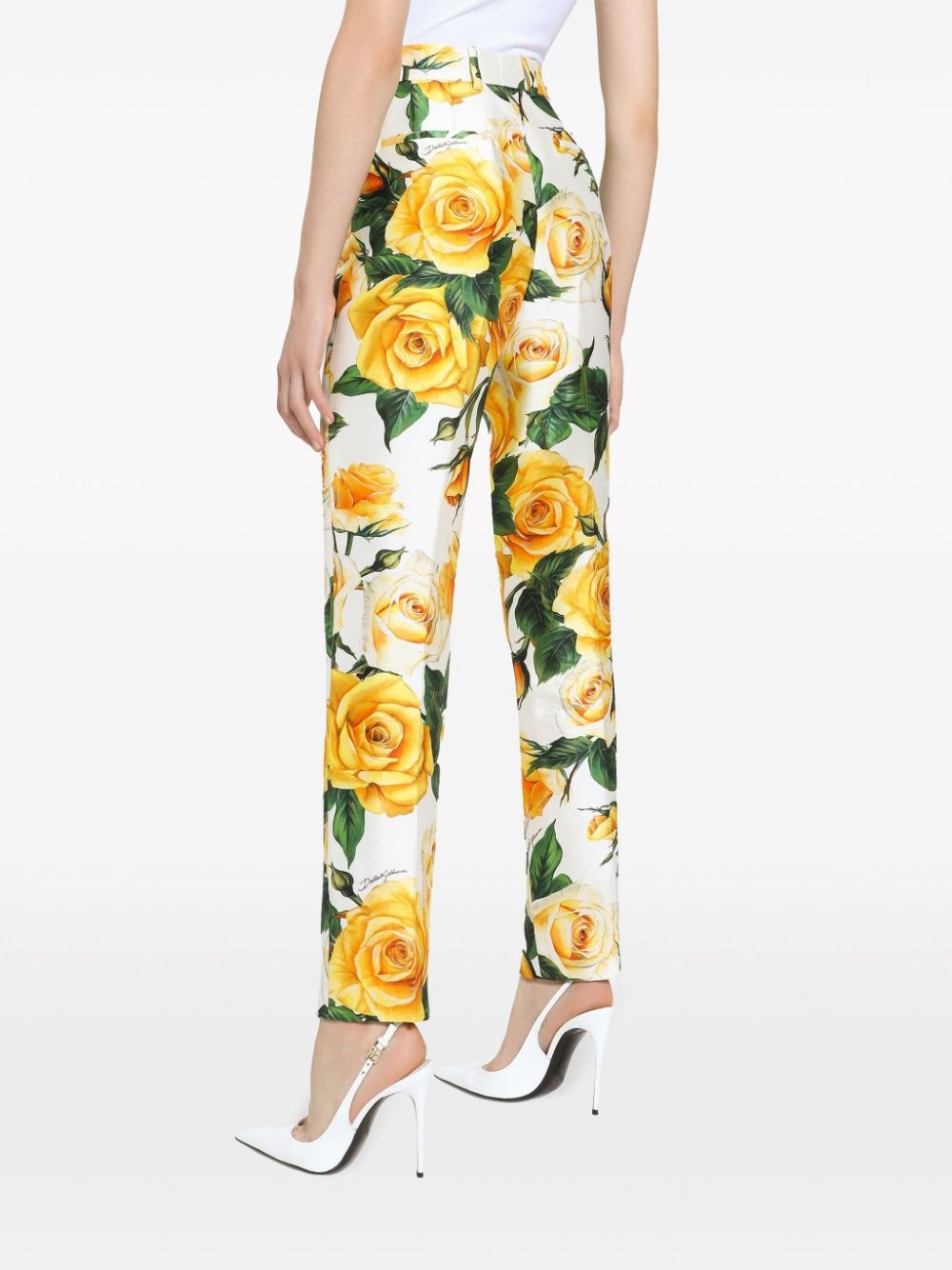 rose-print high-waisted trousers - 4