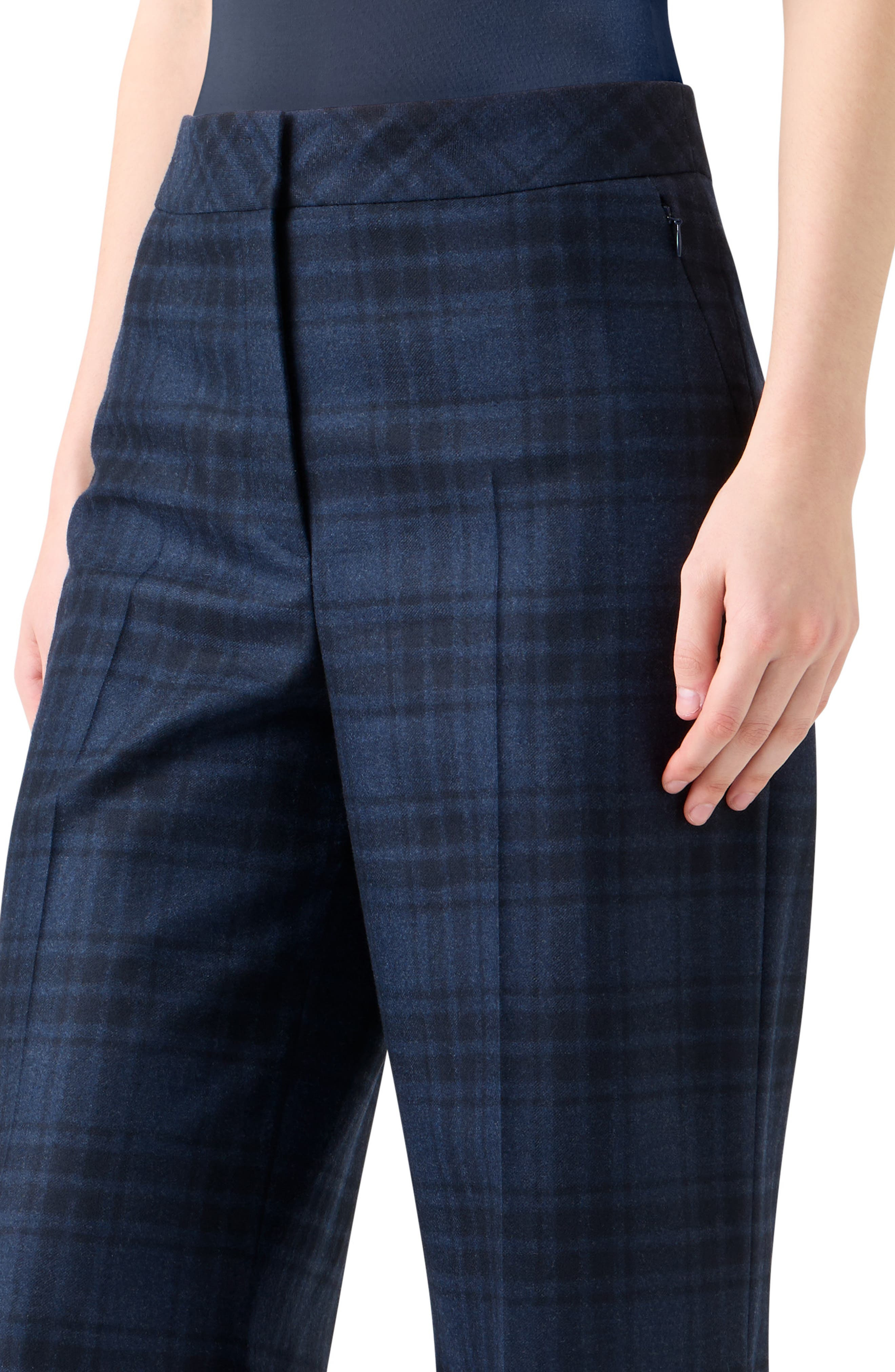 Akris Check Wool Flannel Pants in Denim-Black at Nordstrom - 4