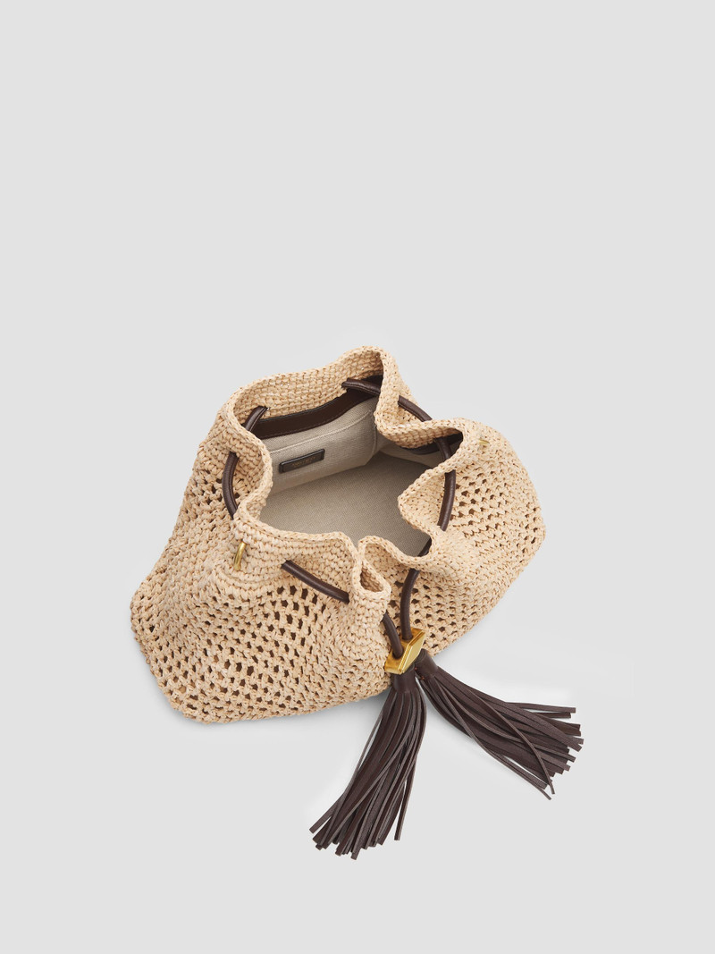 Women's Cinch Small Raffia Shoulder Bag - Natural Chocolate Gold 3