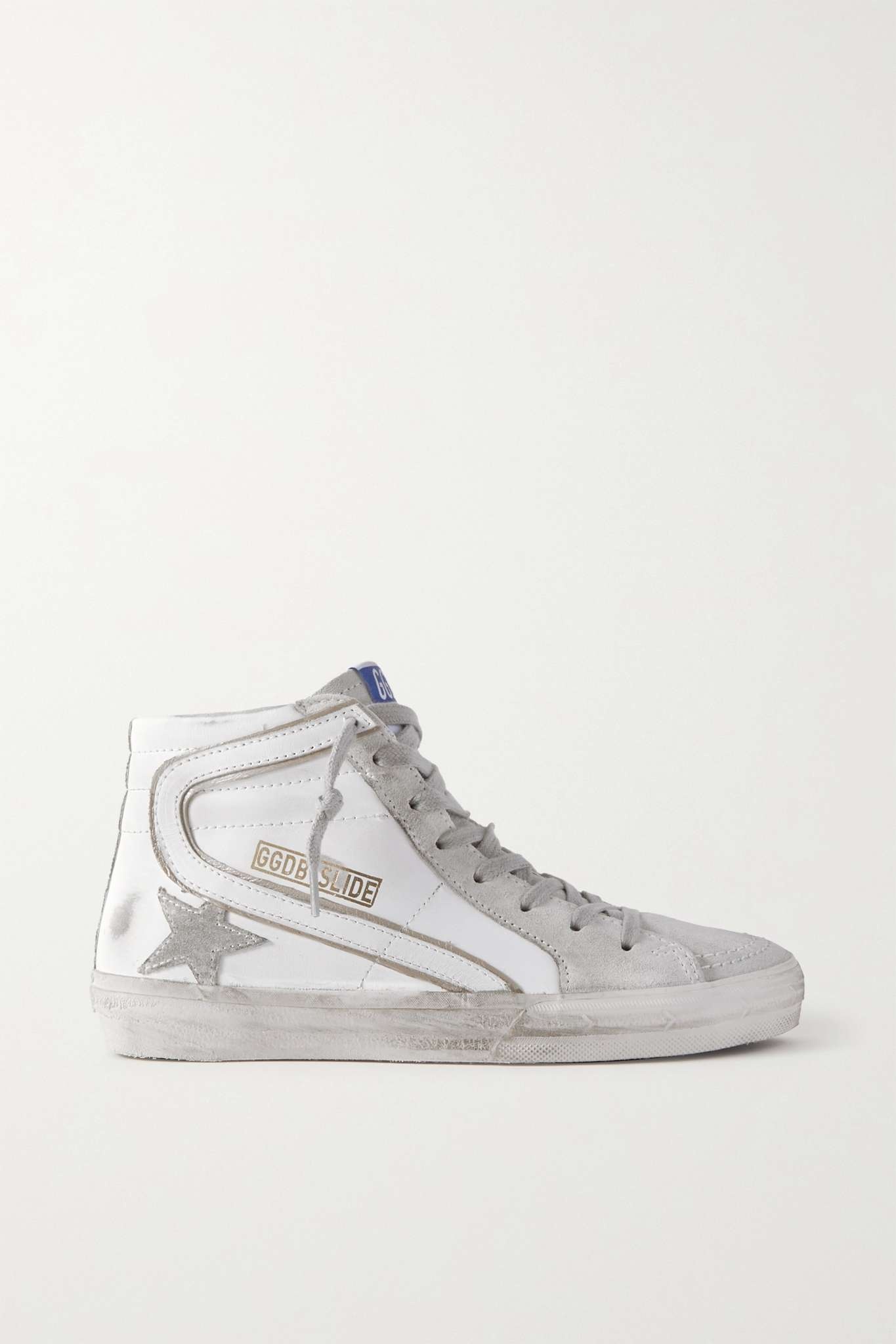 Slide distressed suede and leather high-top sneakers - 1