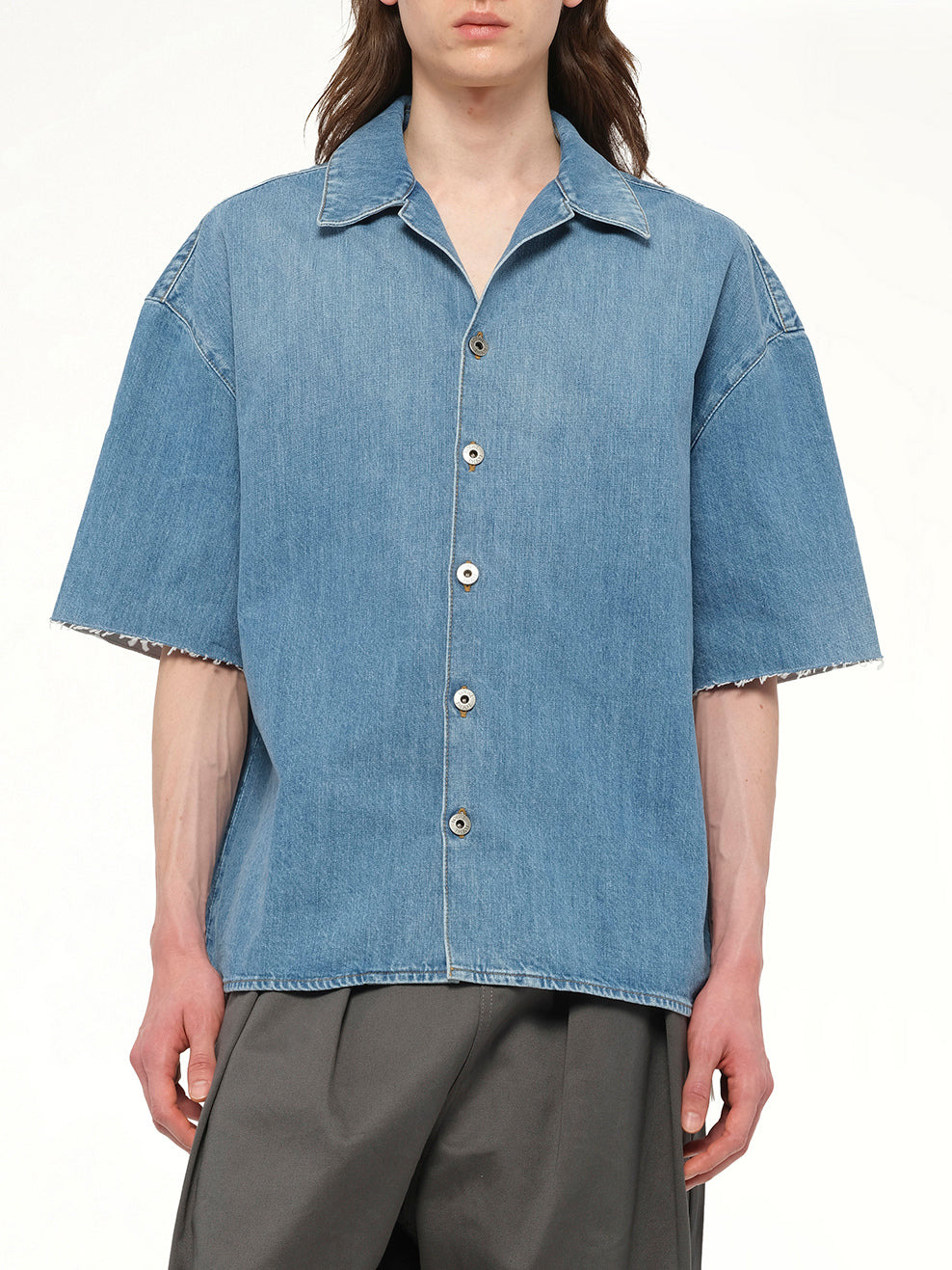 Anagram Short Sleeve Shirt in Washed Denim - 6