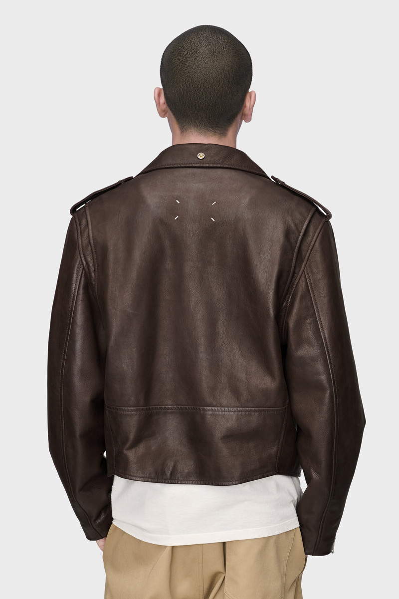 Folded Collar Leather Biker Jacket 3