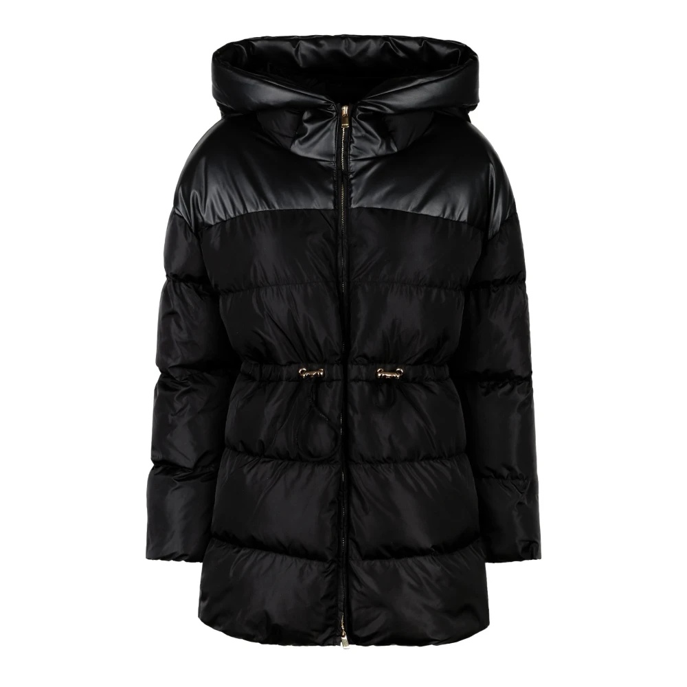 BLACK HOODED PUFFER JACKET - 1