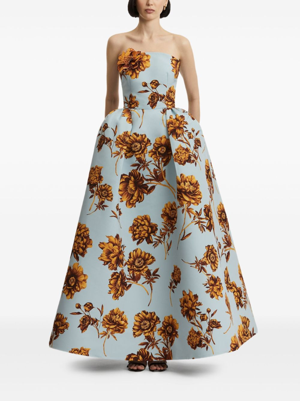 floral-print strapless gown - 2